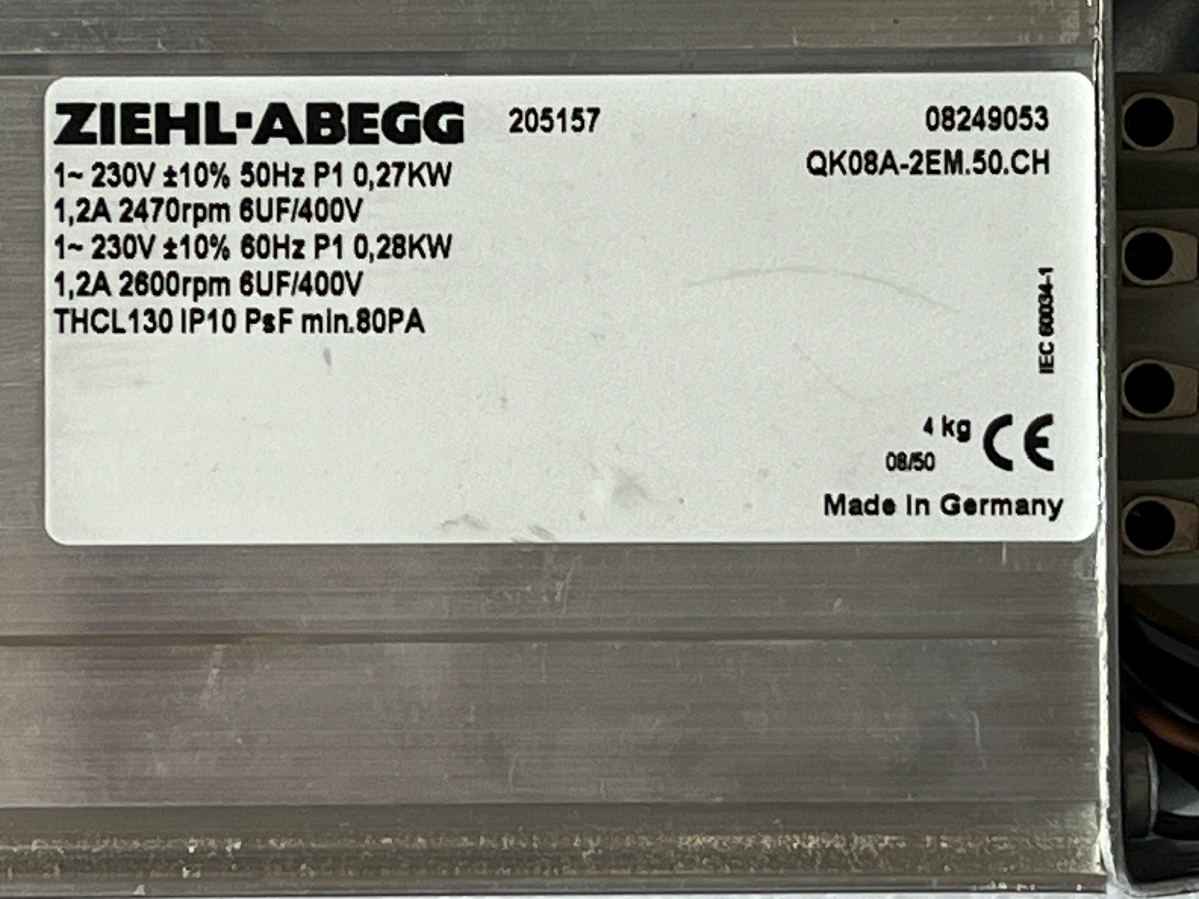 QK08A-2EM.50.CH ZIEHL-ABEGG Crossflow fan 1~230V 0.27/0.28kW 1.2A 2470/2600rpm