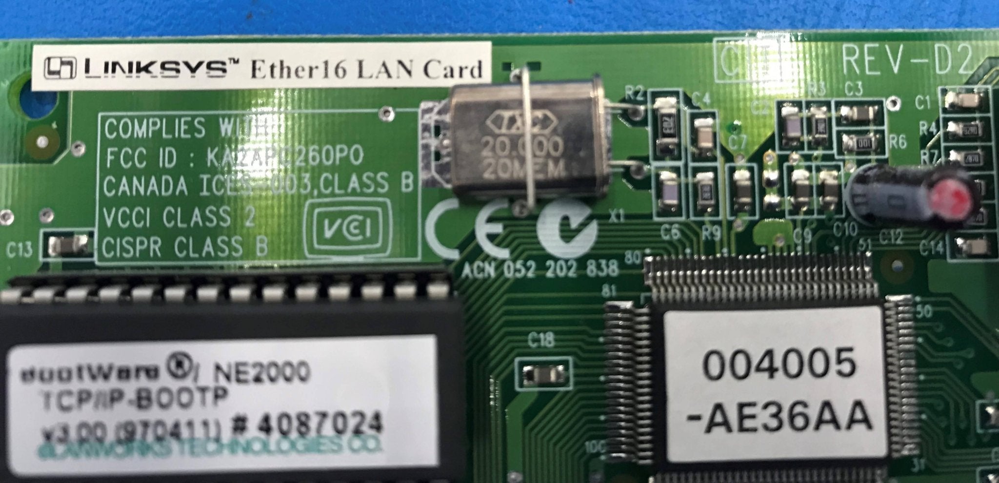 LinkSys Ether16 Lan Card (LNE2000 Rev-D2) Philips Gamma Camera