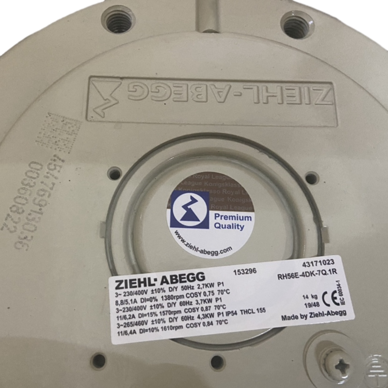 Brand new RH56E-4DK.7Q.1R 153296 ZIEHL-ABEGG centrifugal fan 3-460V 4.3kW 6.4A 1610rpm