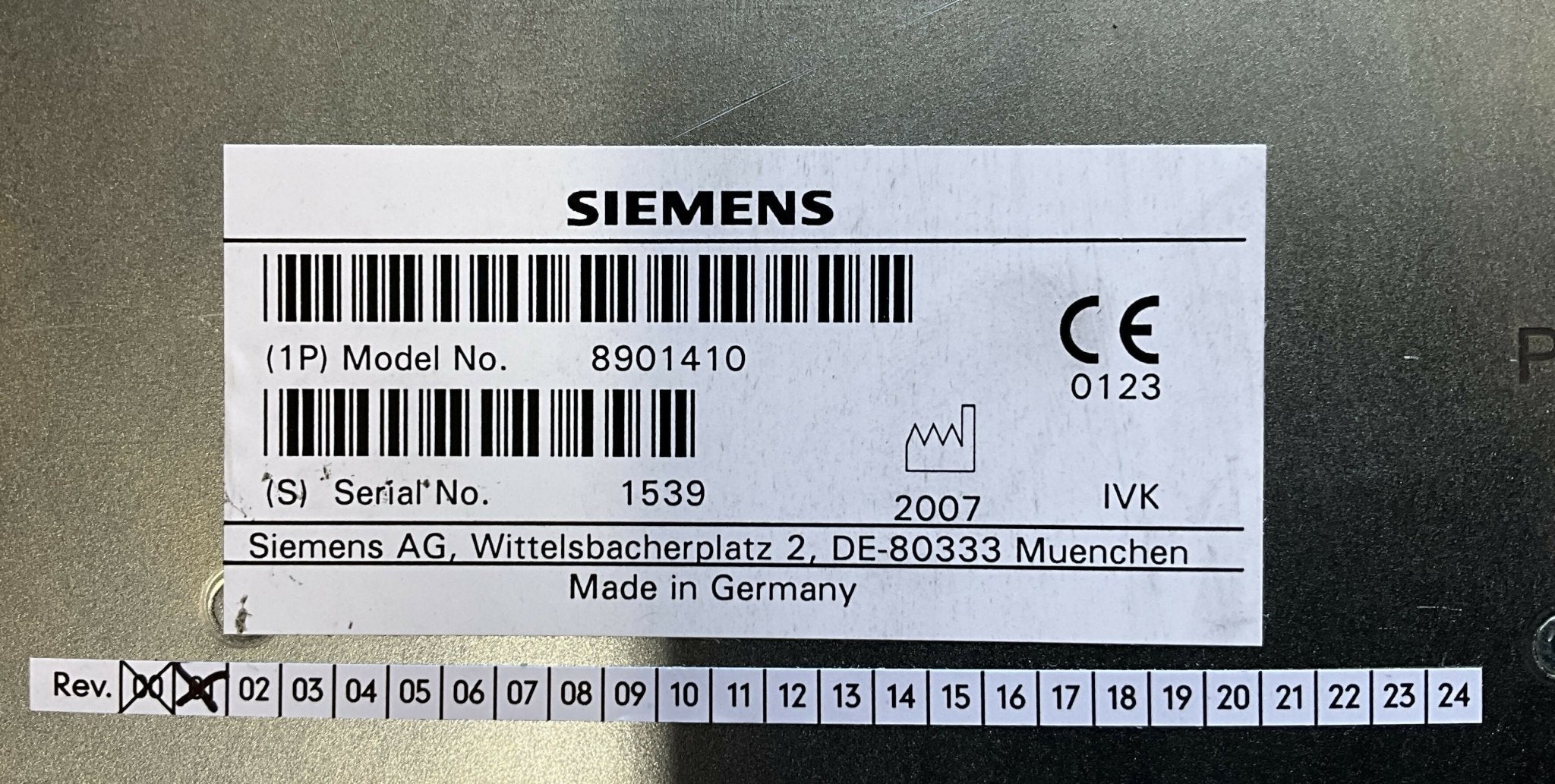 PANEL CONTROL RIGHT (8901410/08901410 REV-02/01) SIEMENS