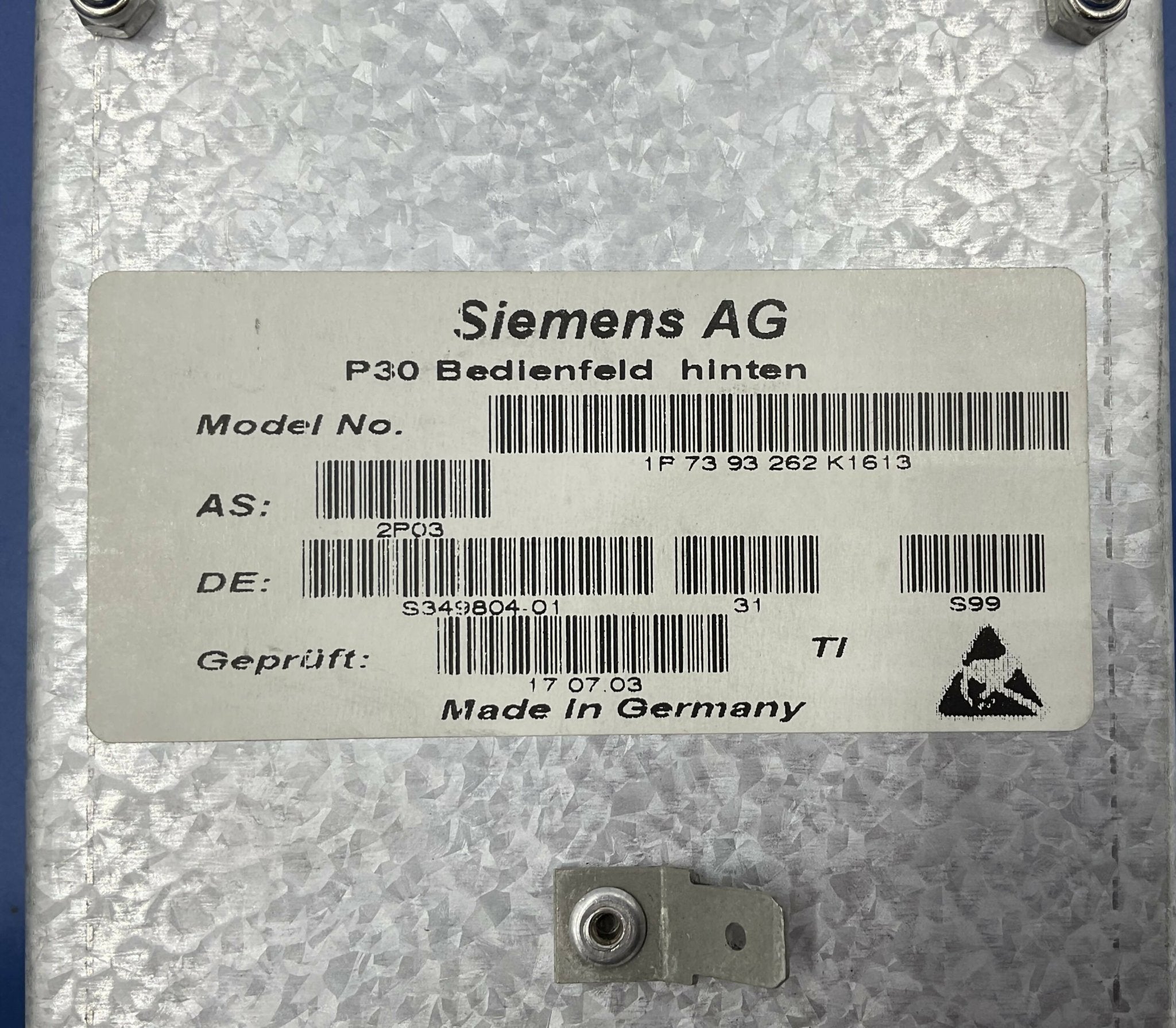 REAR CONTROL PANEL (07393262/7393262) SIEMENS
