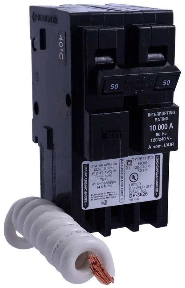 HOM250EPD | Square D Homeline 50A 2-Pole 120/240V Ground Fault Circuit Breaker
