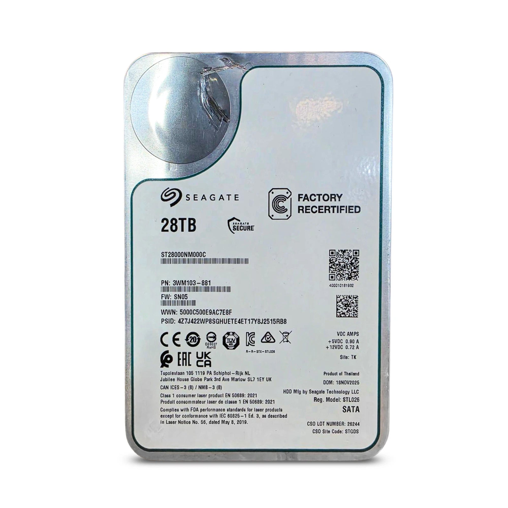 Seagate Exos ST28000NM000C 28TB 7.2K RPM SATA 6Gb/s 512e 3.5in Refurbished HDD