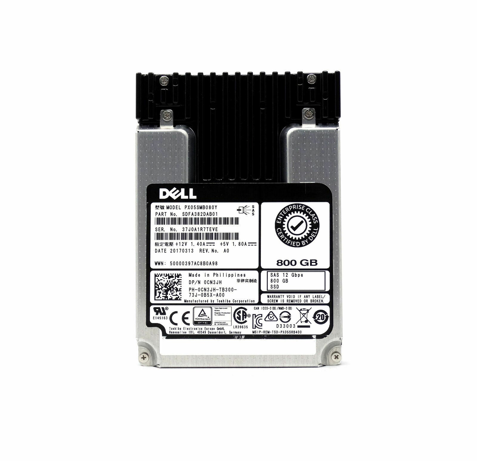 Dell / Toshiba PX05S PX05SMB080Y 800GB SAS 12Gb/s Write Intensive MLC 2.5in Refurbished SSD