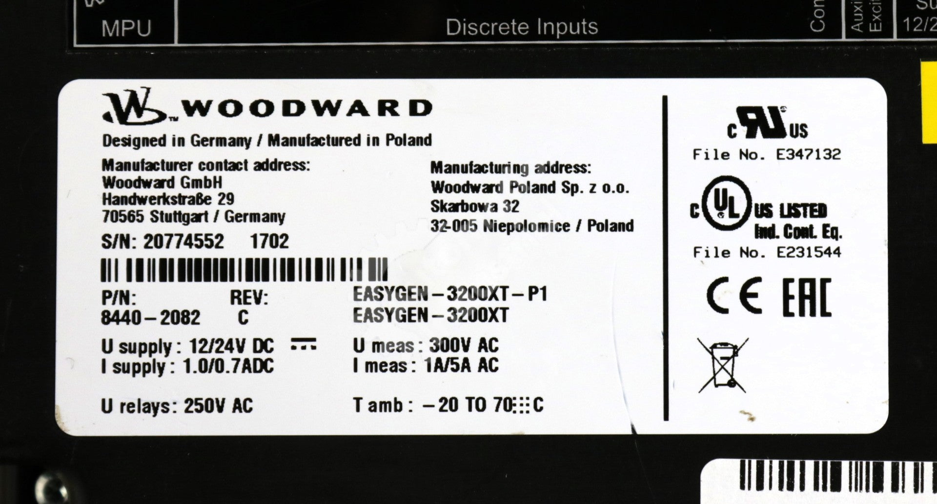 8440-2082 By Woodward EASYGEN-3200XT-P1 12/24VDC Engine Generator Control