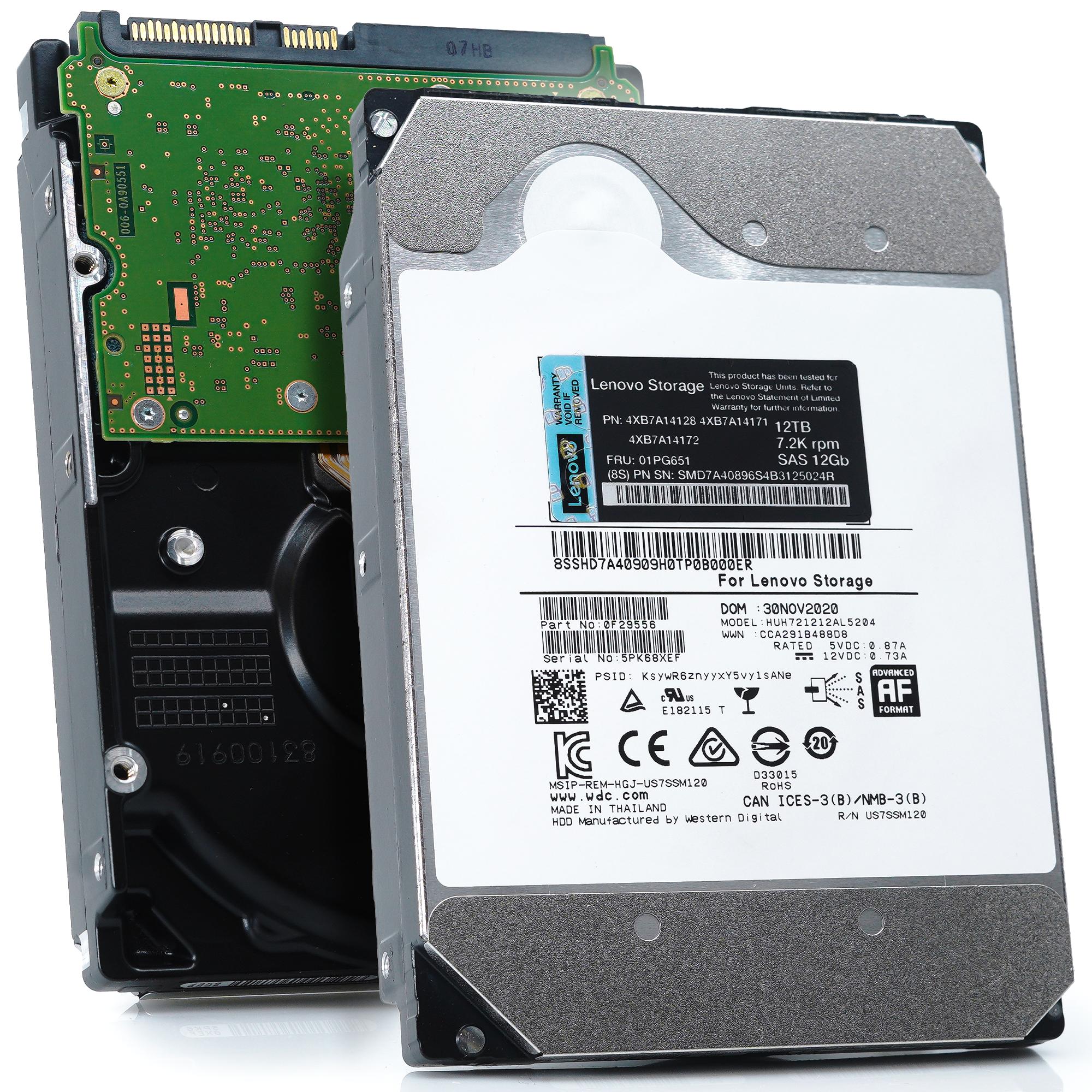 Lenovo Ultrastar DC HC520 HUH721212AL5204 4XB7A14128 12TB 7.2K RPM SAS 12Gb/s 512e 3.5in Recertified Hard Drive