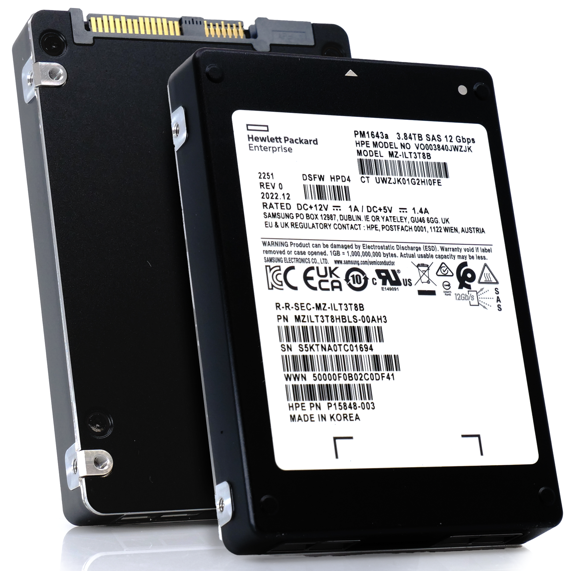 HP/Samsung PM1643a MZILT3T8HBLS 3.84TB SAS 12Gb/s 3D TLC 1 DWPD 2.5in Solid State Drive