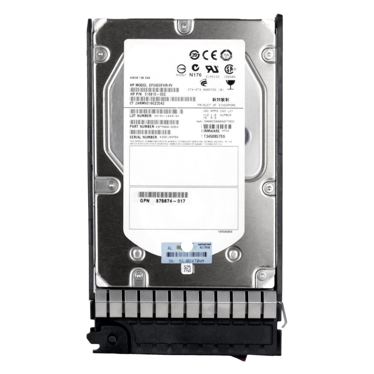 516810-002 450GB 6G SAS 15K RPM LFF 3.5" SC Enterprise Hard Drive EF0450FARMV disco