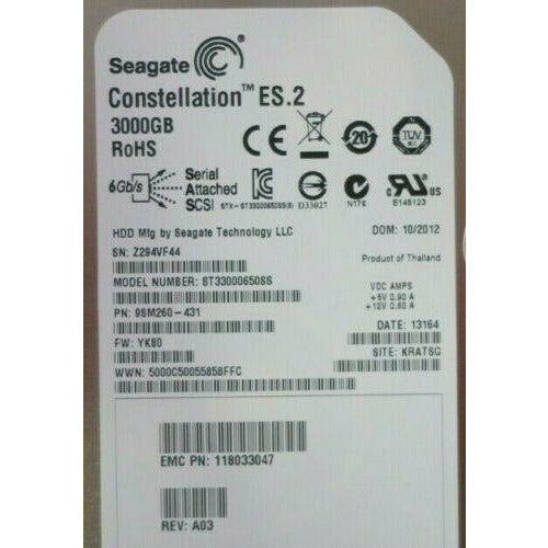 Disco EMC V4-VS07-030 3TB SAS 3.5" 7.2K 520BPS HDD Hard Drive VNX Series 005049943 - MFerraz Tecnologia