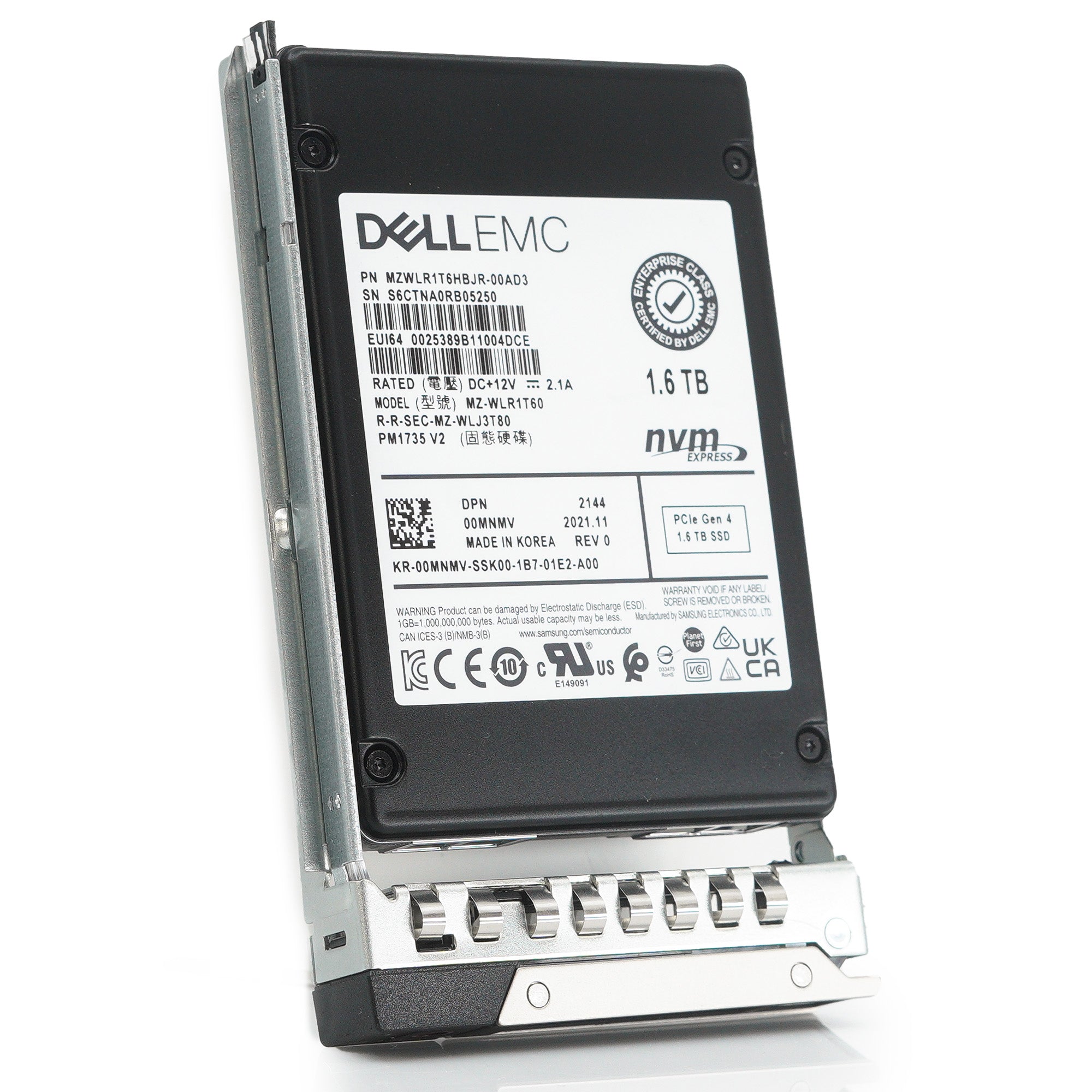 Dell G14 0MNMV MZWLR1T6HBJR 1.6TB PCIe Gen 4.0 x4 3D TLC 3DWPD Mixed Use U.2 NVMe 2.5in Solid State Drive
