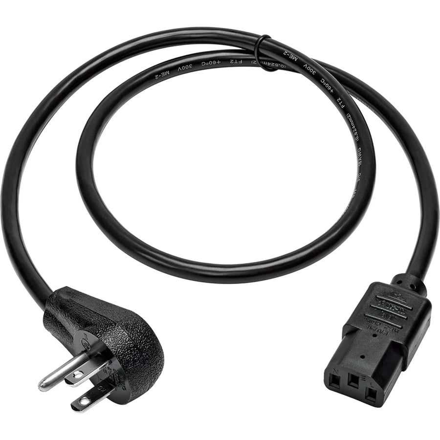 Eaton Tripp Lite Series Desktop Computer AC Power Cord, Right-Angle NEMA 5-15P to C13 - 10A, 125V, 18 AWG, 15 ft. (4.57 m), Black