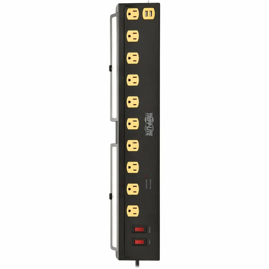 Eaton Tripp Lite Series Protect It! 10-Outlet Surge Protector with Swivel Light Bars - 5-15R Outlets, 2 USB Ports, 10 ft. (3 m) Cord, 4500 Joules, Black