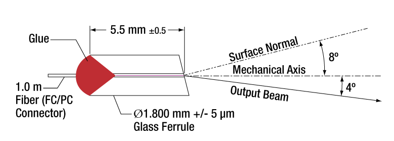 T-SMPF0108-FC - Pigtailed Ferrule, Ø1.8 mm, 8°, FC/PC, AR Coated: 830 nm
