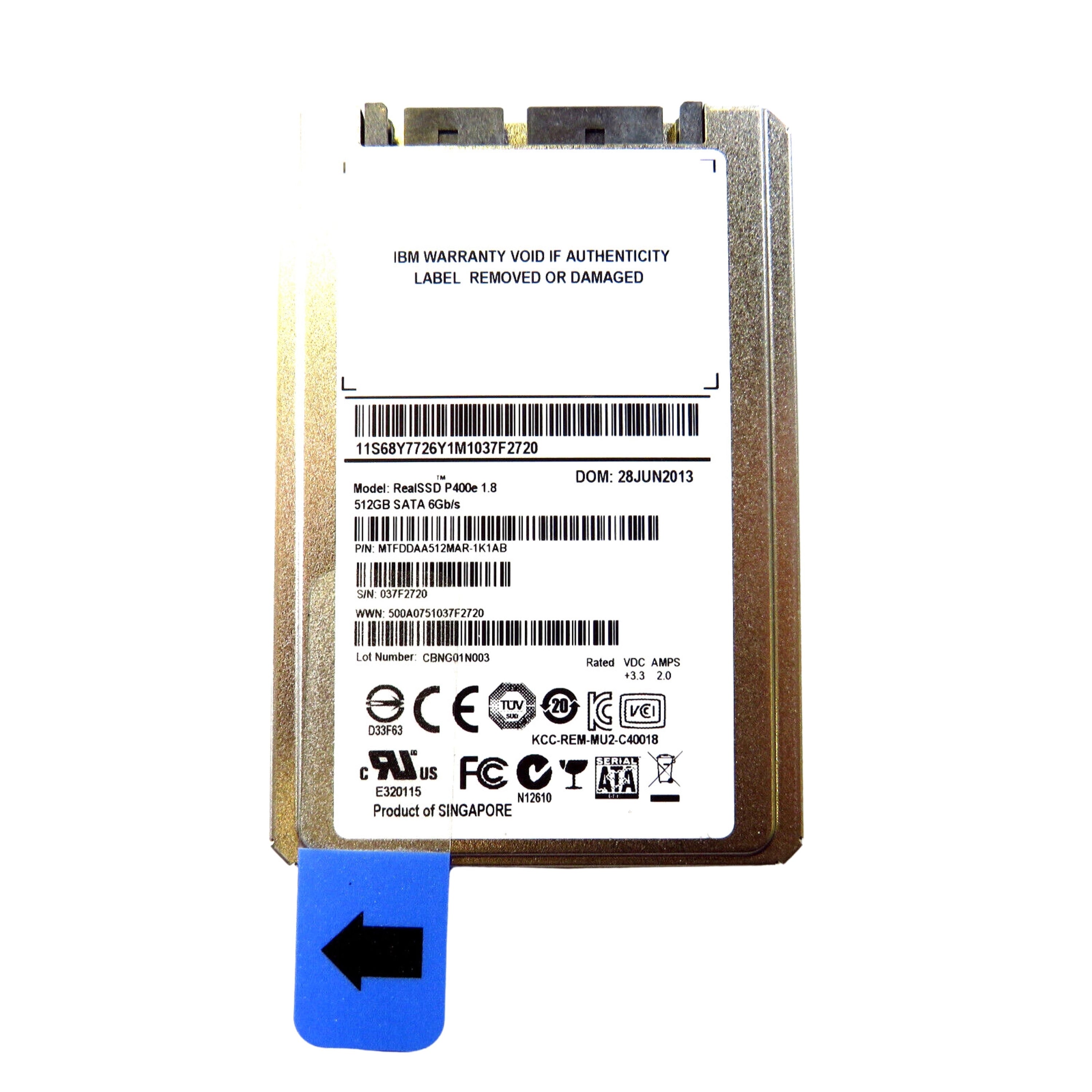 IBM 68Y7726 98Y1803 512GB 1.8" SATA 6Gbps RealSSD P400e Solid State Drive (Refurbished)
