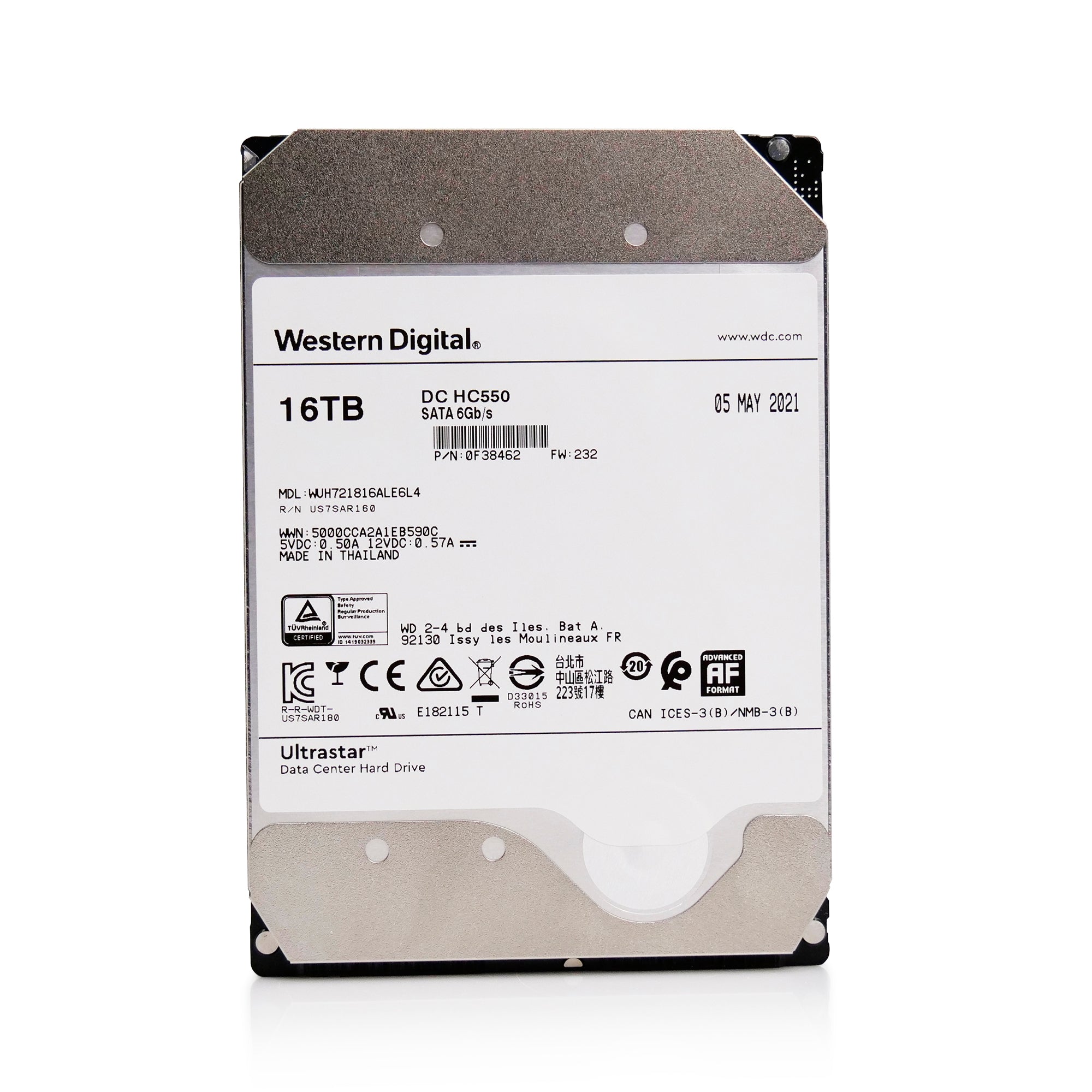 Western Digital Ultrastar DC HC550 WUH721816ALE6L4 0F38462 16TB 7.2K RPM SATA 6Gb/s 512e 512MB 3.5" Refurbished HDD