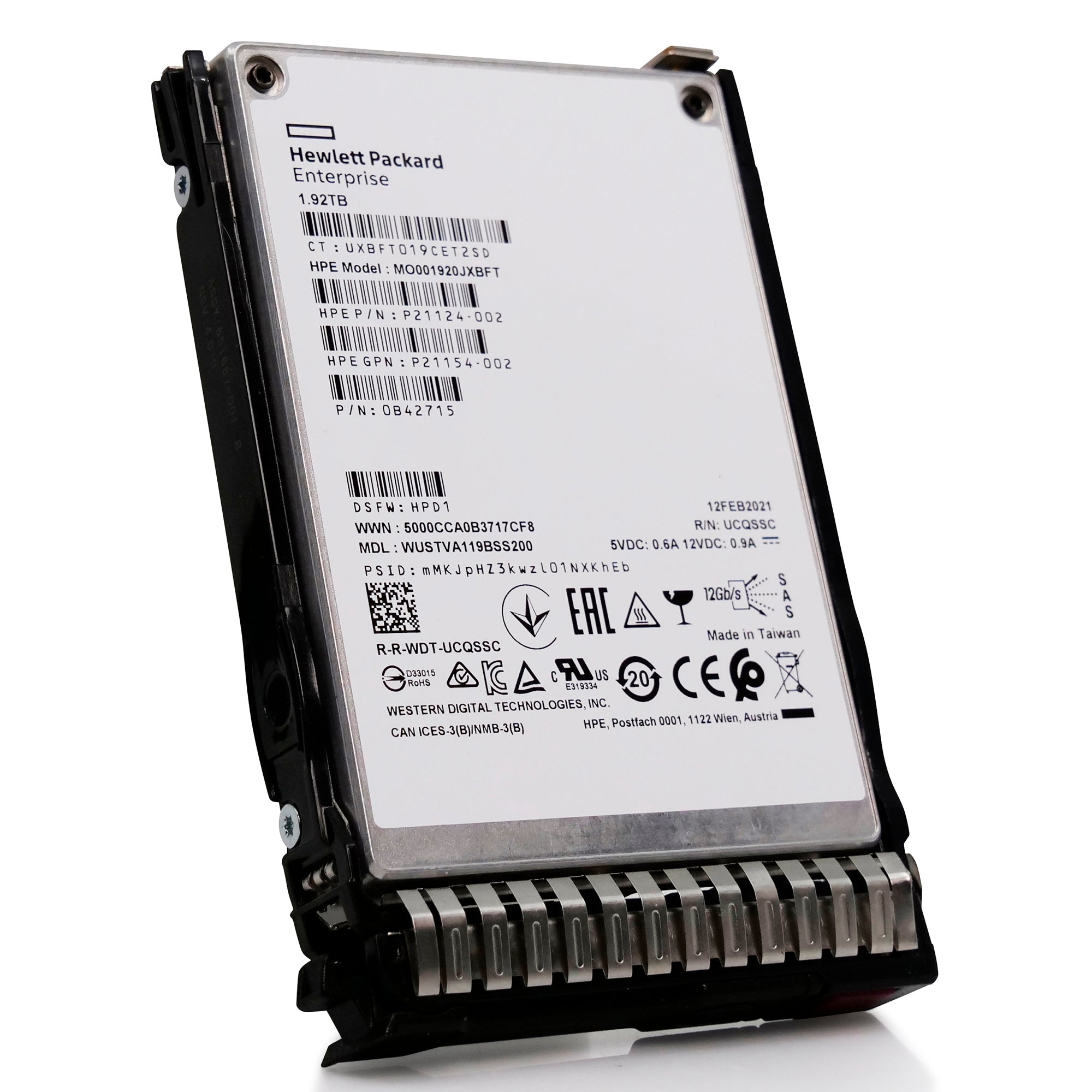 HP Generation 8 P21124-002 MO001920JXBFT 1.92TB 1 DWPD SAS 12Gb/s 3D TLC 2.5in Solid State Drive