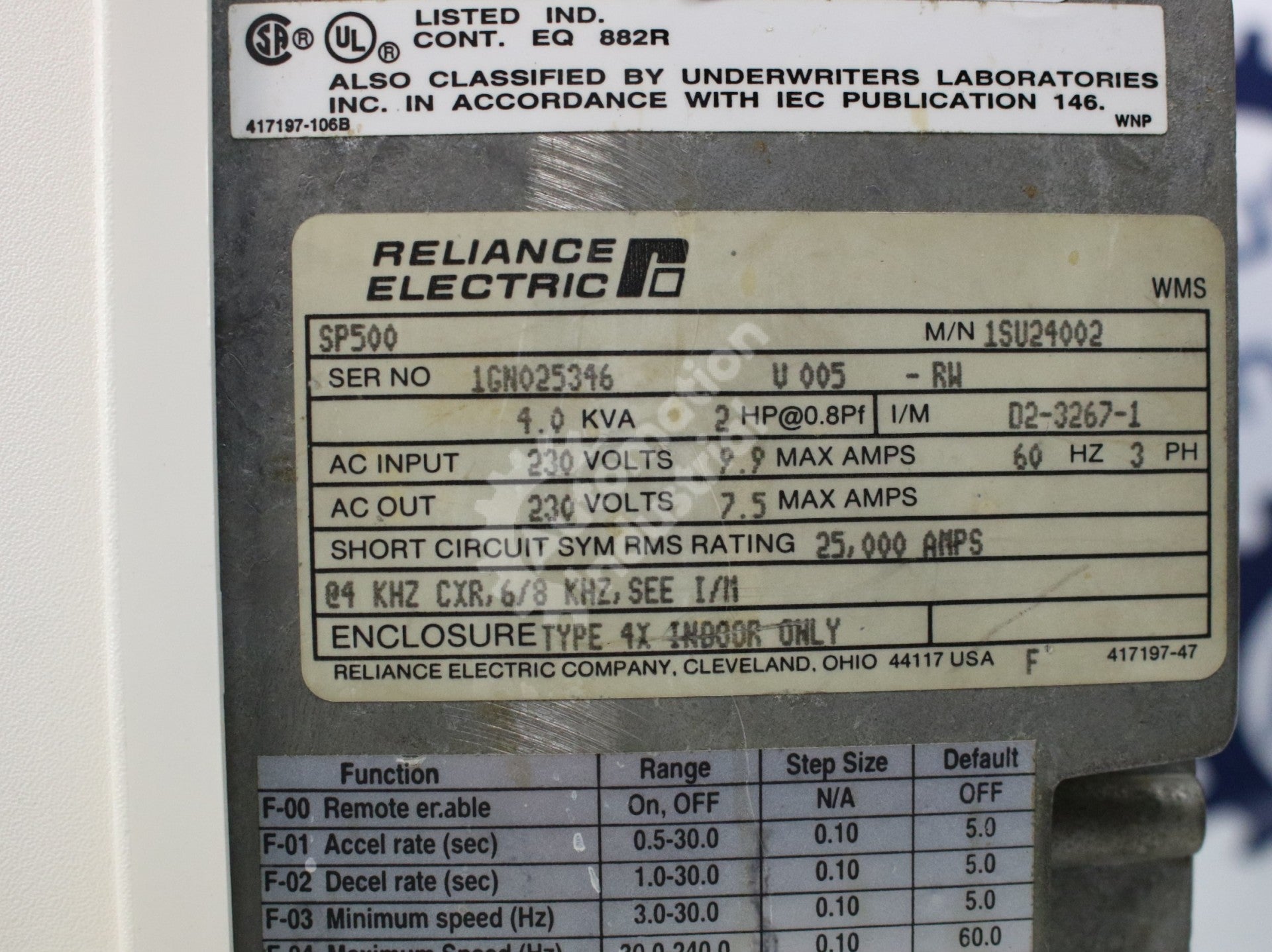 Reliance Electric 1SU24002 SP500 2HP 3 Phase AC Drive