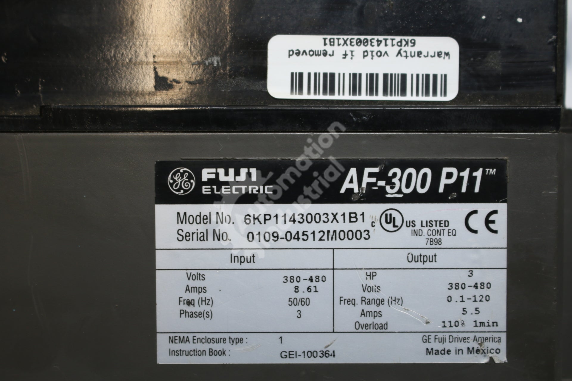 General Electric GE Fuji 6KP1143003X1B1 3HP Drive