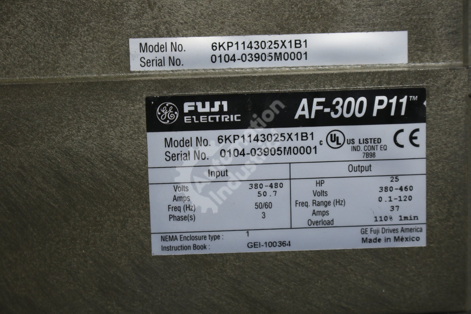General Electric GE Fuji 6KP1143025X1B1 25HP Drive