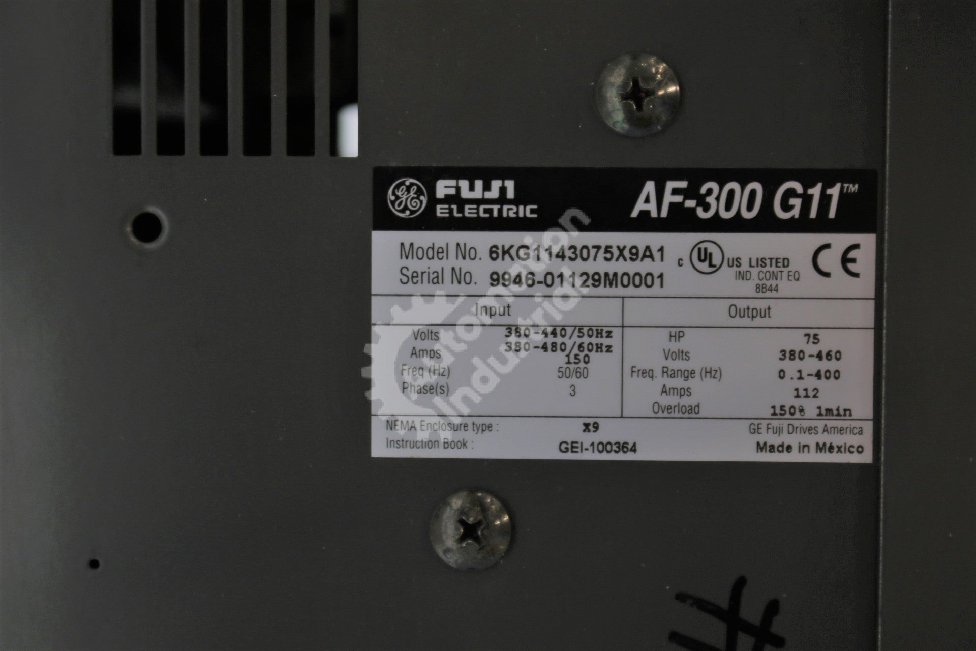 General Electric GE Fuji 6KG1143075X9A1 VFD 75HP 460VAC 3 Phase