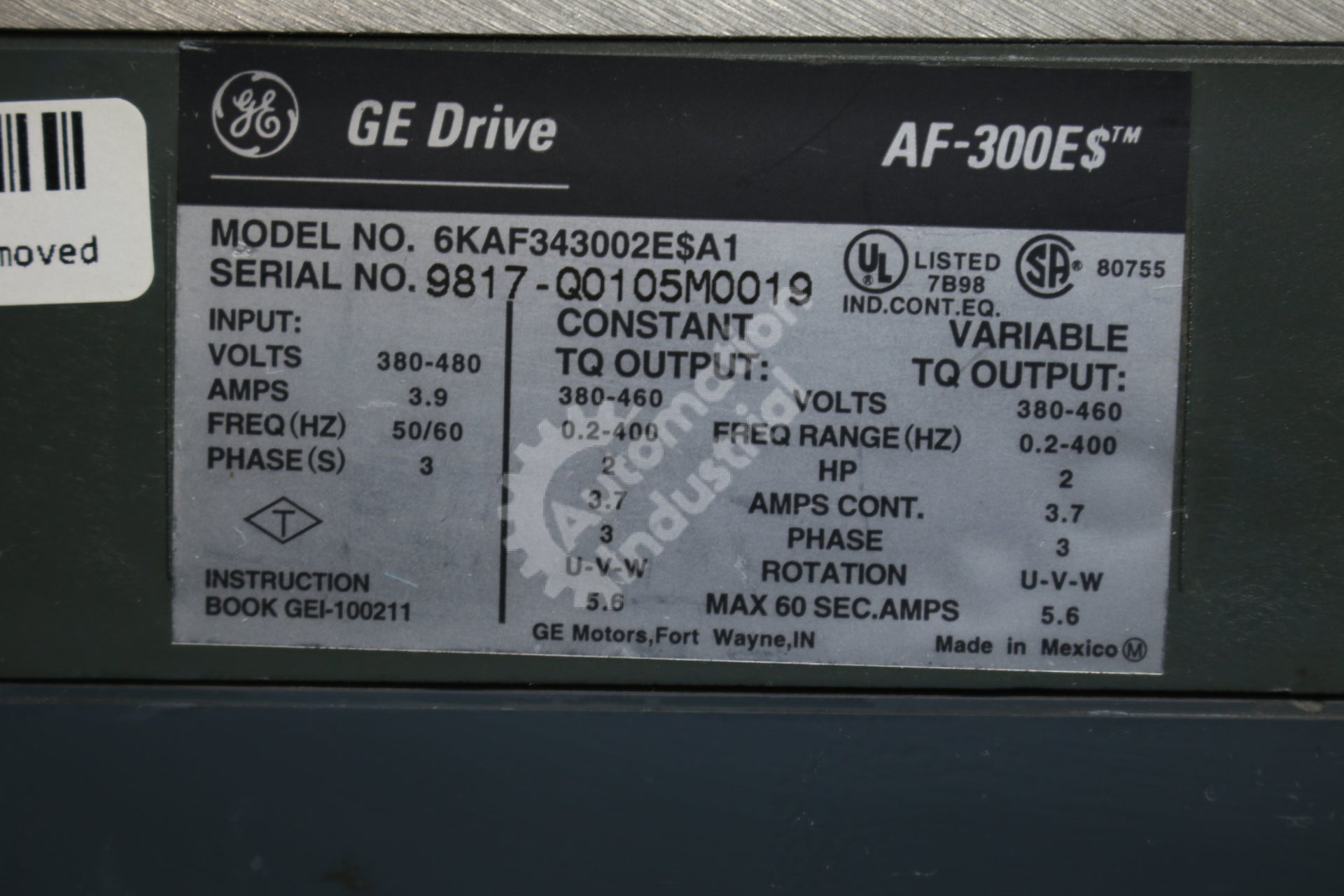 General Electric GE Fuji 6KAF343002E$A1 6KAF343002ESA1 2HP Drive