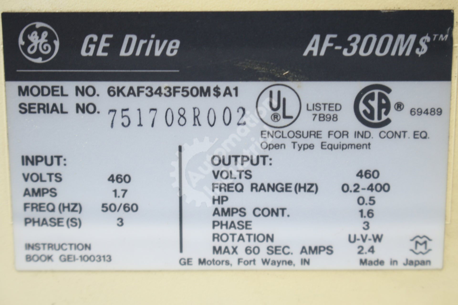 GE General Electric 6KAF343F50M$A1 .5 AC Drive Micro Saver