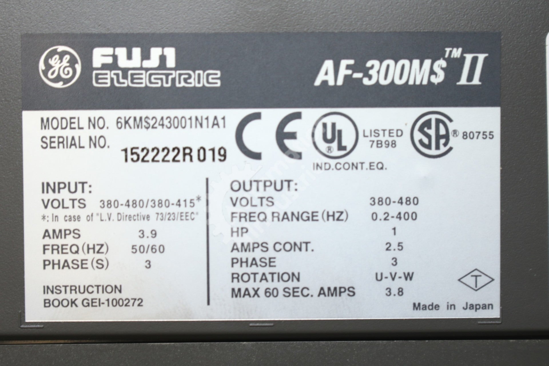 General Electric GE Fuji 6KM$243001N1A1 6KMS243001N1A1 1HP AC Drive OPEN BOX