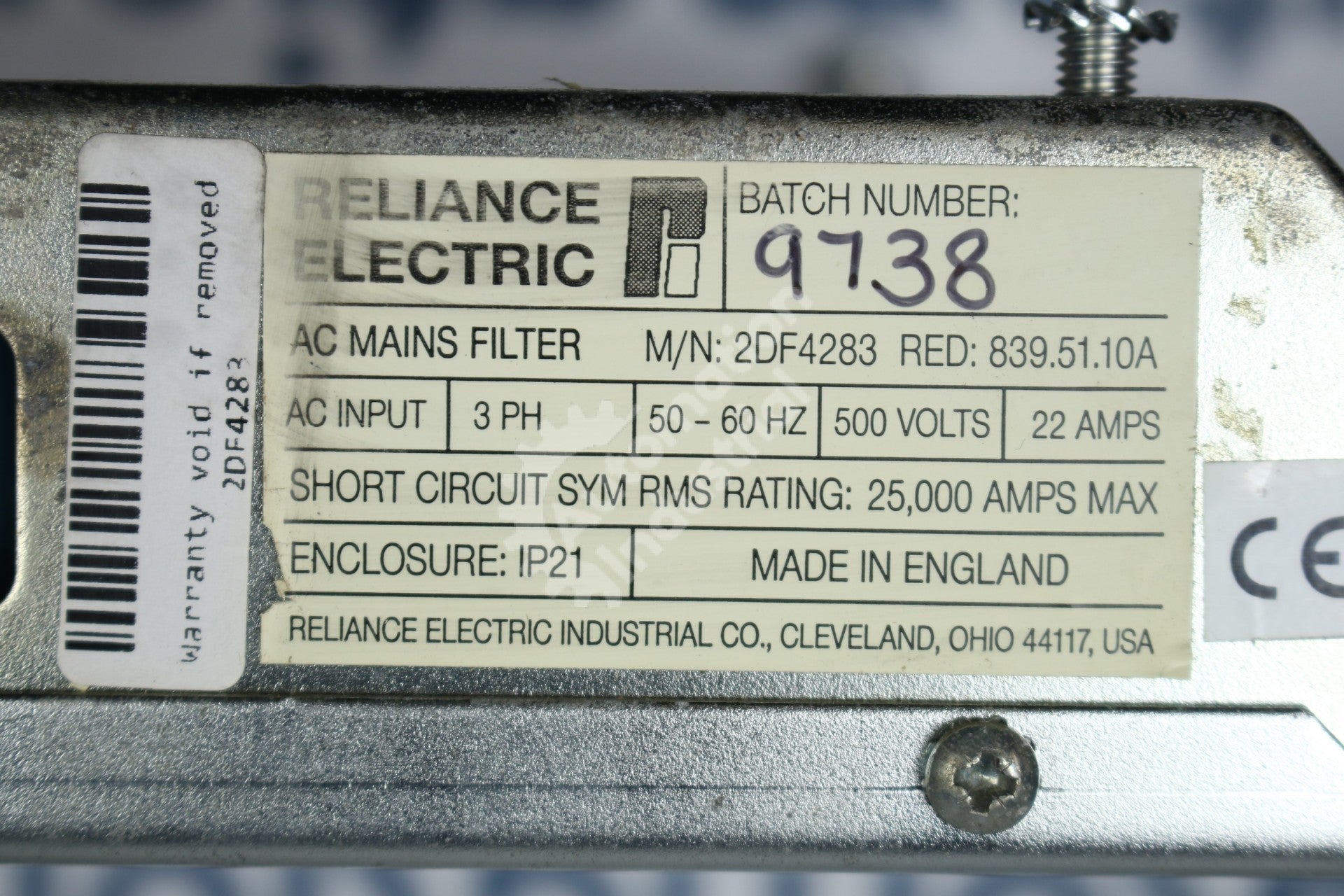 Reliance Electric 2DF4283 839.51.10A SP500 Mains Filter 3-5HP 230V Nonslot