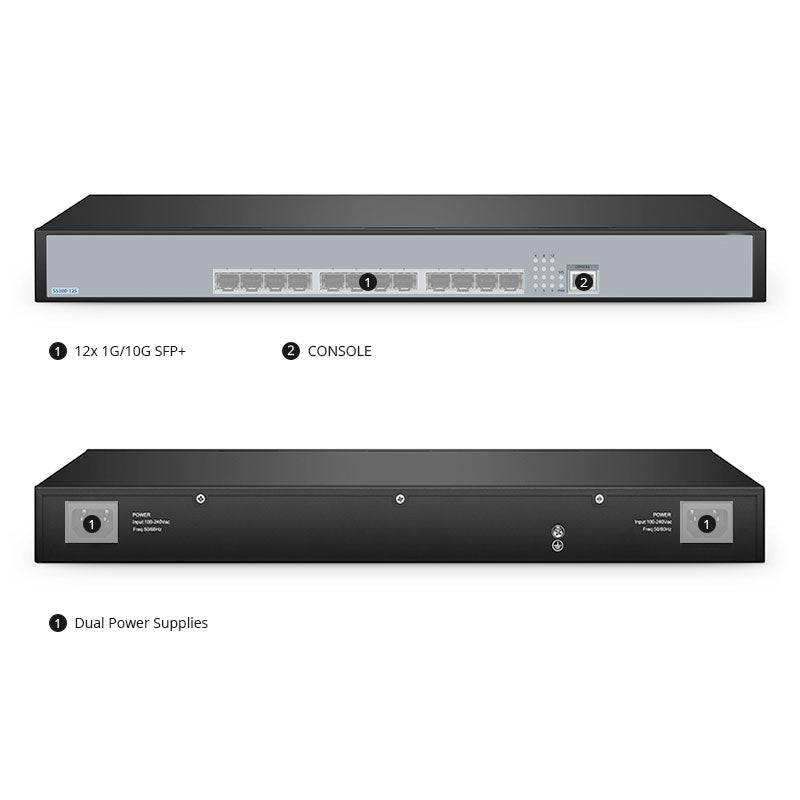 FS-S5300-12S, 12-Port Ethernet L3 Switch, 12 x 10Gb SFP+, Support Stacking