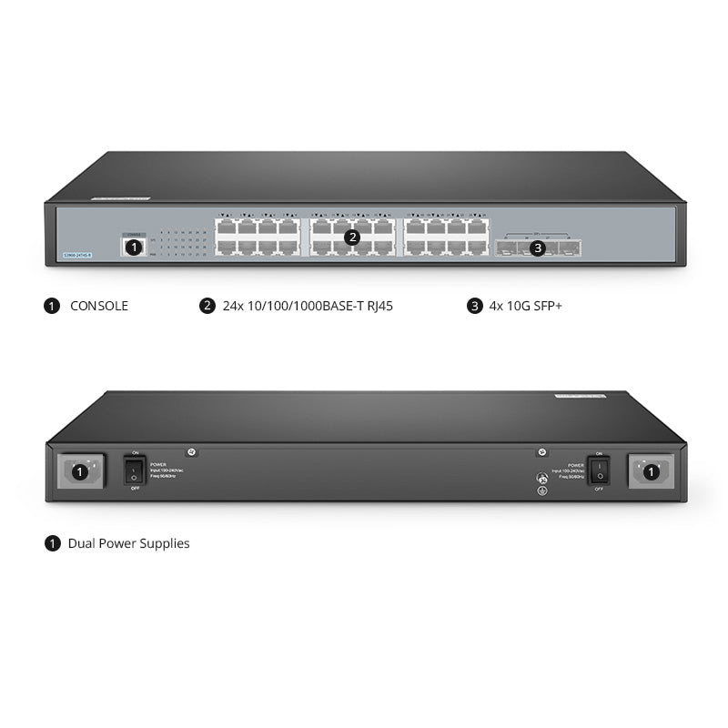 FS-S3900-24T4S-R, 24-Port Gigabit Ethernet L2+ Switch, 24 x Gigabit RJ45, with 4 x 10Gb SFP+ Uplinks, Stackable Switch, Fanless, Support ETL Certification