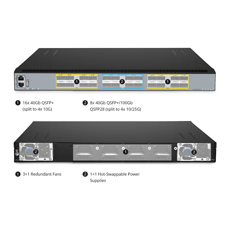 FS-S8550-16Q8C, 16-Port Ethernet L3 Switch, 16 x 40Gb QSFP+, with 8 x 100Gb QSFP28, Support MLAG