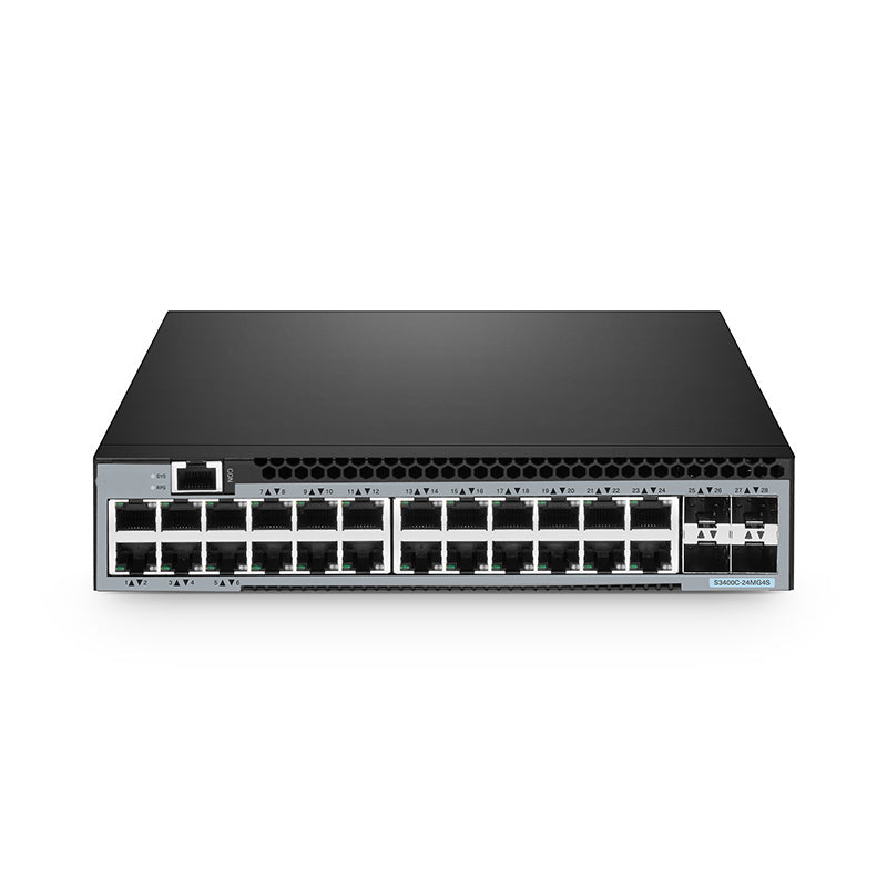 FS-S3400C-24MG4S, 24-Port Ethernet L2+ Compact Half-Width Switch, 24 x 100M/1000M/2.5GBase-T/Multi-Gigabit, with 4 x 10Gb SFP+ Uplinks