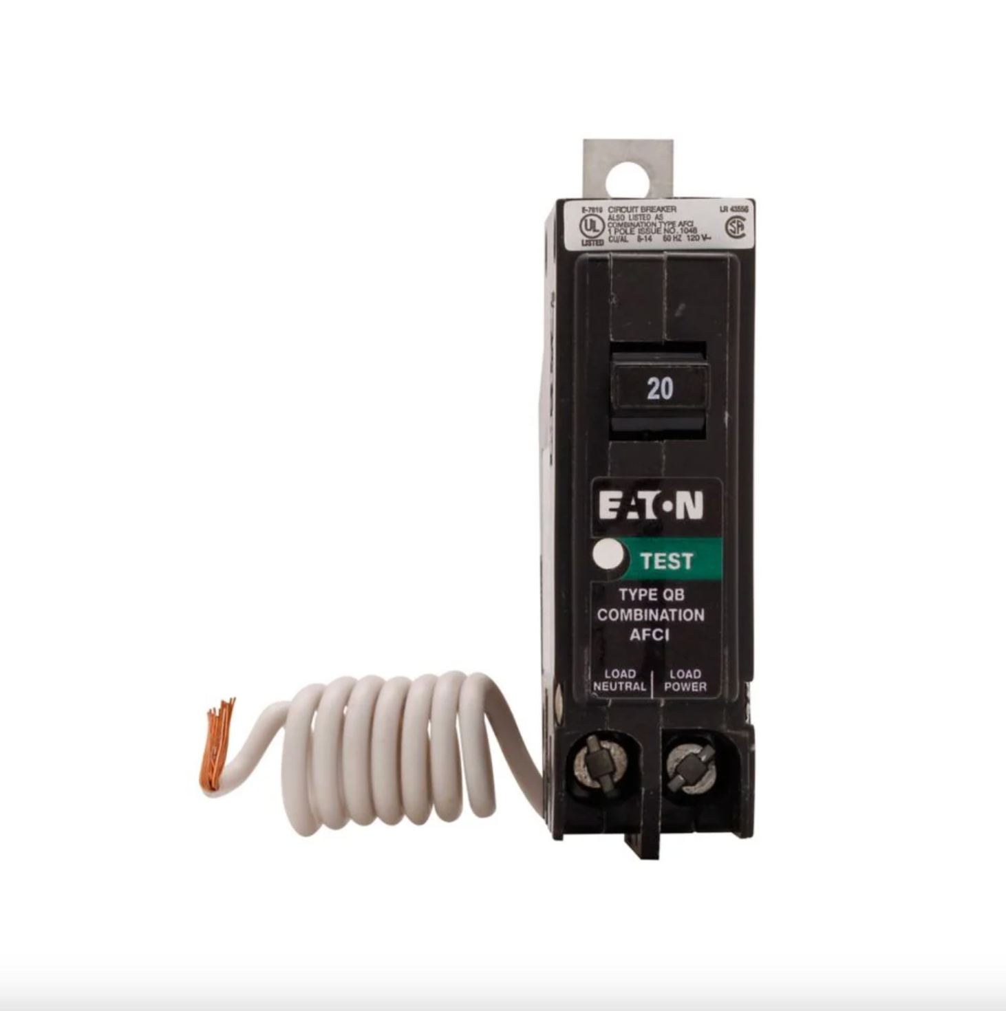 QBH1020CAF | Eaton 20A 1-Pole 120/240V Combination Arc Fault Molded Case Circuit Breaker