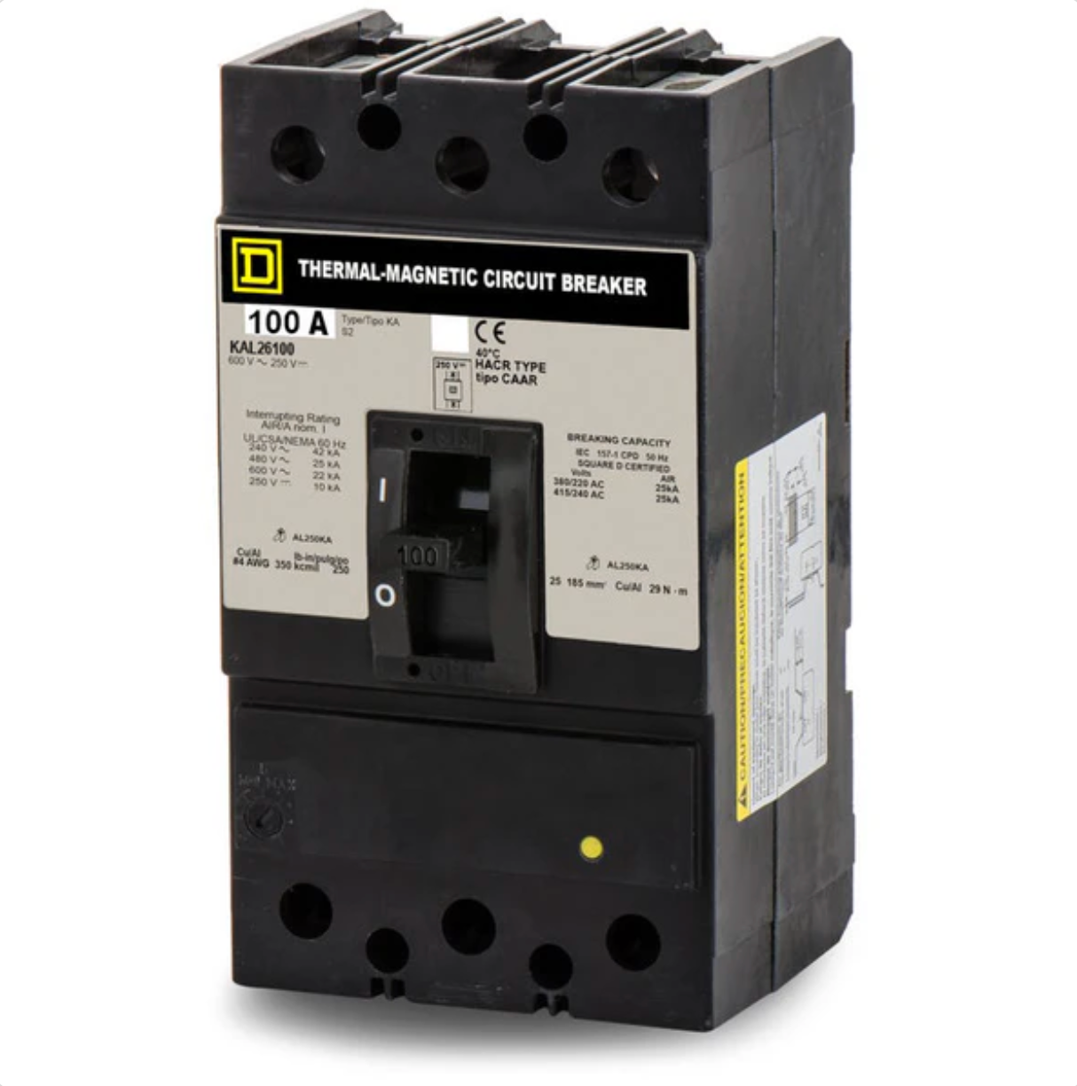 KAL26100 | Square D 100A 2-Pole 600VAC/250VDC Thermal Magnetic Molded Case Circuit Breaker