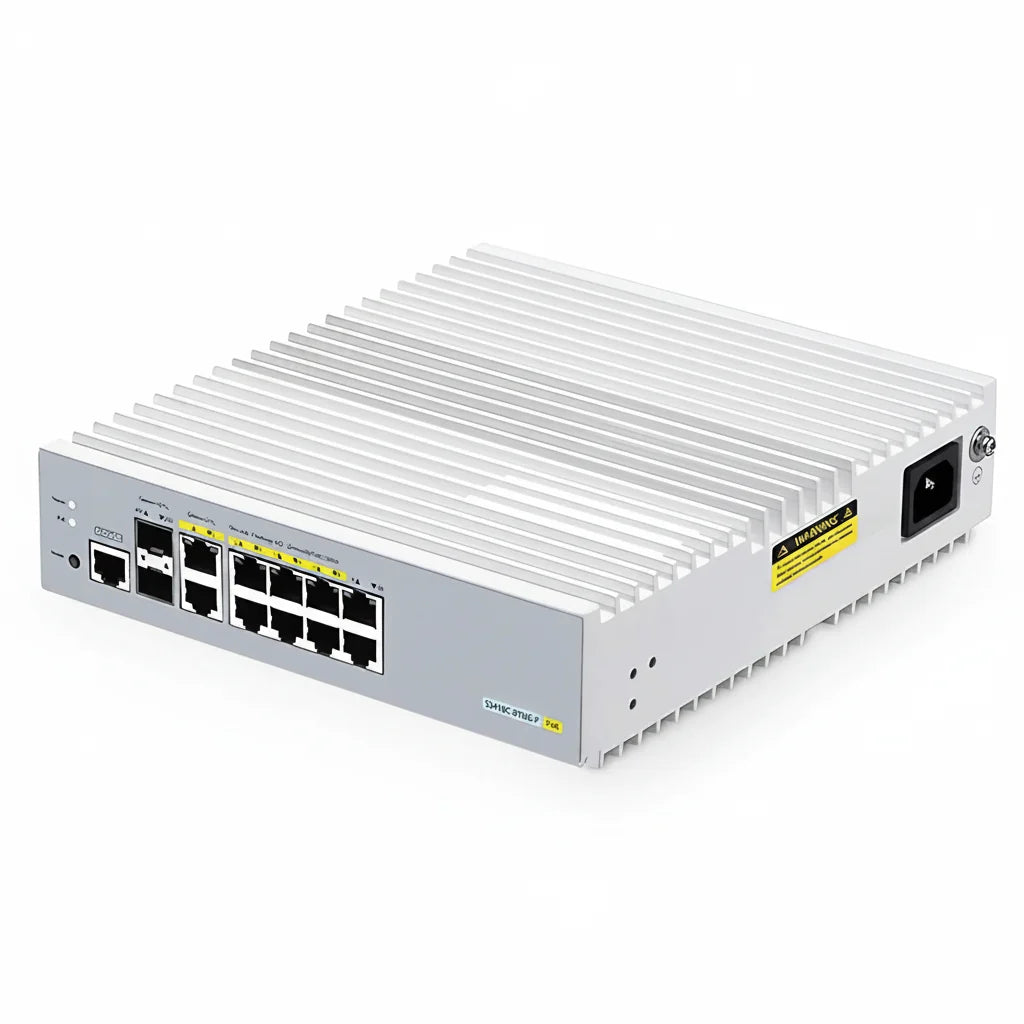 S3410C-8TMS-P, 8-Port Gigabit Ethernet L2+ PoE+ Switch, 8 x PoE+ Ports@125W, 2 x 5Gb RJ45, with 2 x 10Gb SFP+ Uplinks, PicOS®, Support MLAG, Broadcom Chip, Fanless