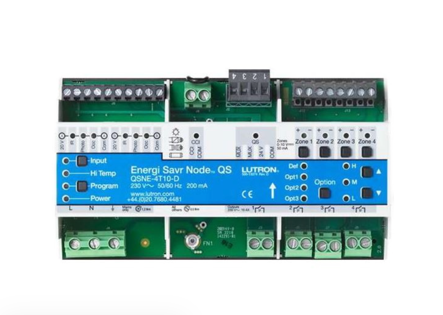 Lutron QSNE-4T10-D Energi Savr Node 230V Switch Controller with 0–10V Control