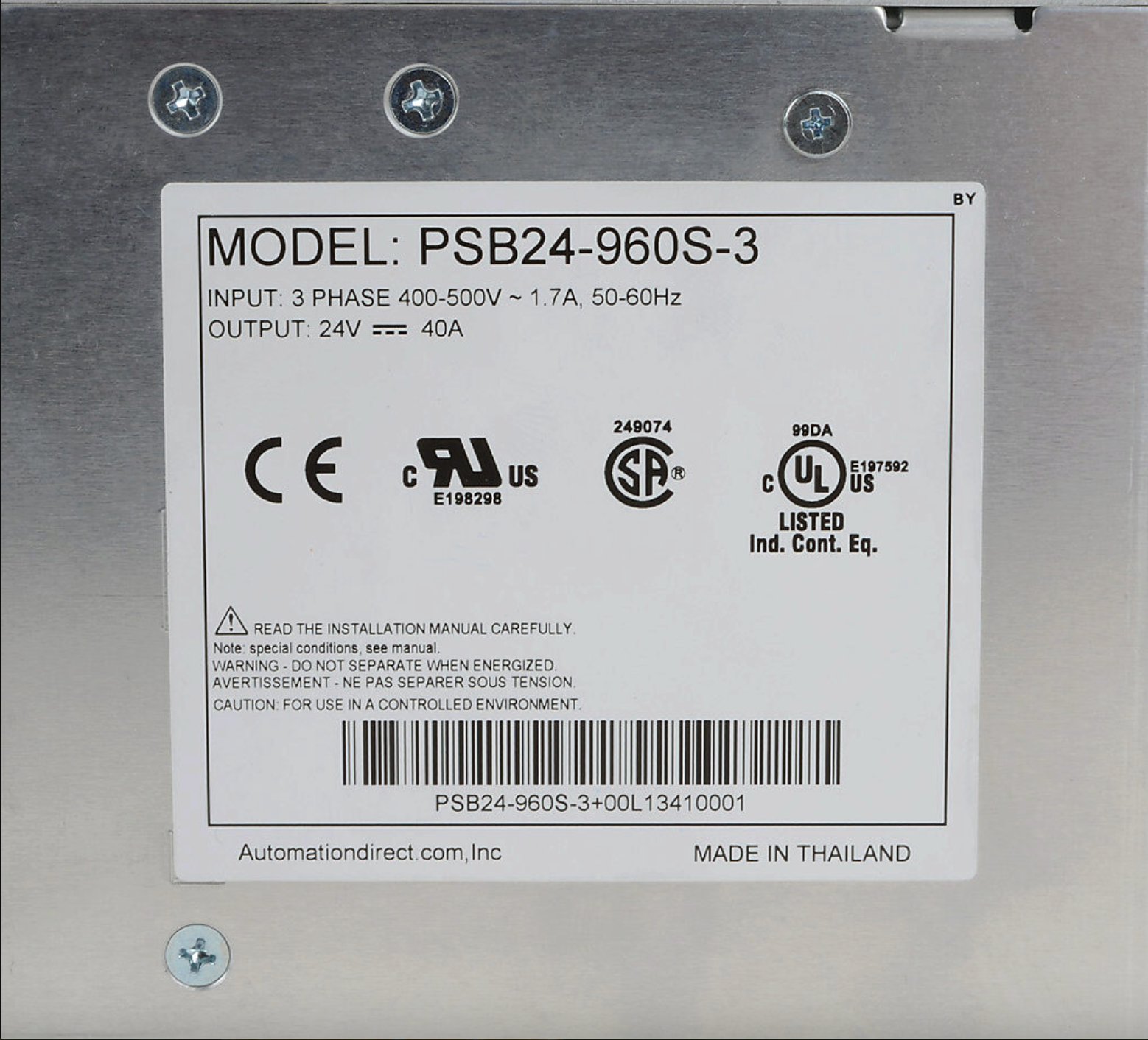 PSB24-960S-3 | Automation Direct RHINO SELECT 24VDC 960W 3-Phase Power Supply