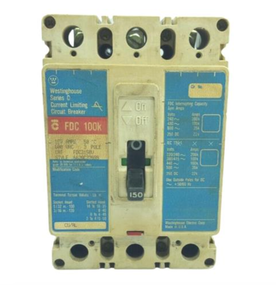 Westinghouse FDC3150V Molded Case Circuit Breaker 150 Ampere 3 Pole 600 Volt Thermal Magnetic