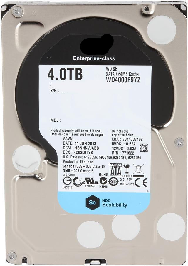 Se Wd4000F9Yz 4Tb 7200Rpm Sata3/Sata 60 Gb/S 64Mb 3.5" Enterprise Hard Drive