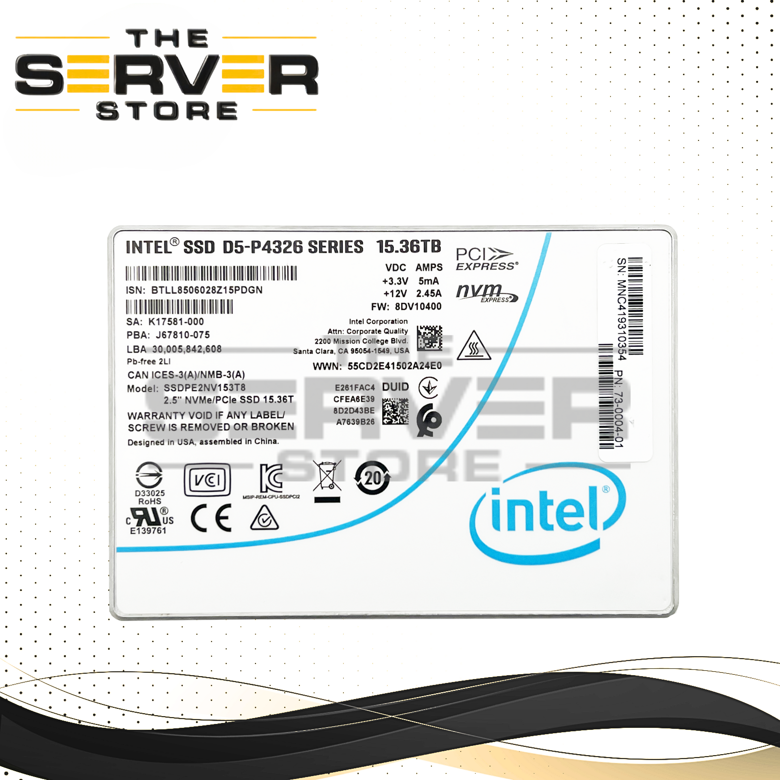 Intel 15.36TB NVMe U.2 PCIe Gen 3.0 x4 RI SFF 2.5" SSD D5-P4326 Series SSDPE2NV153T8