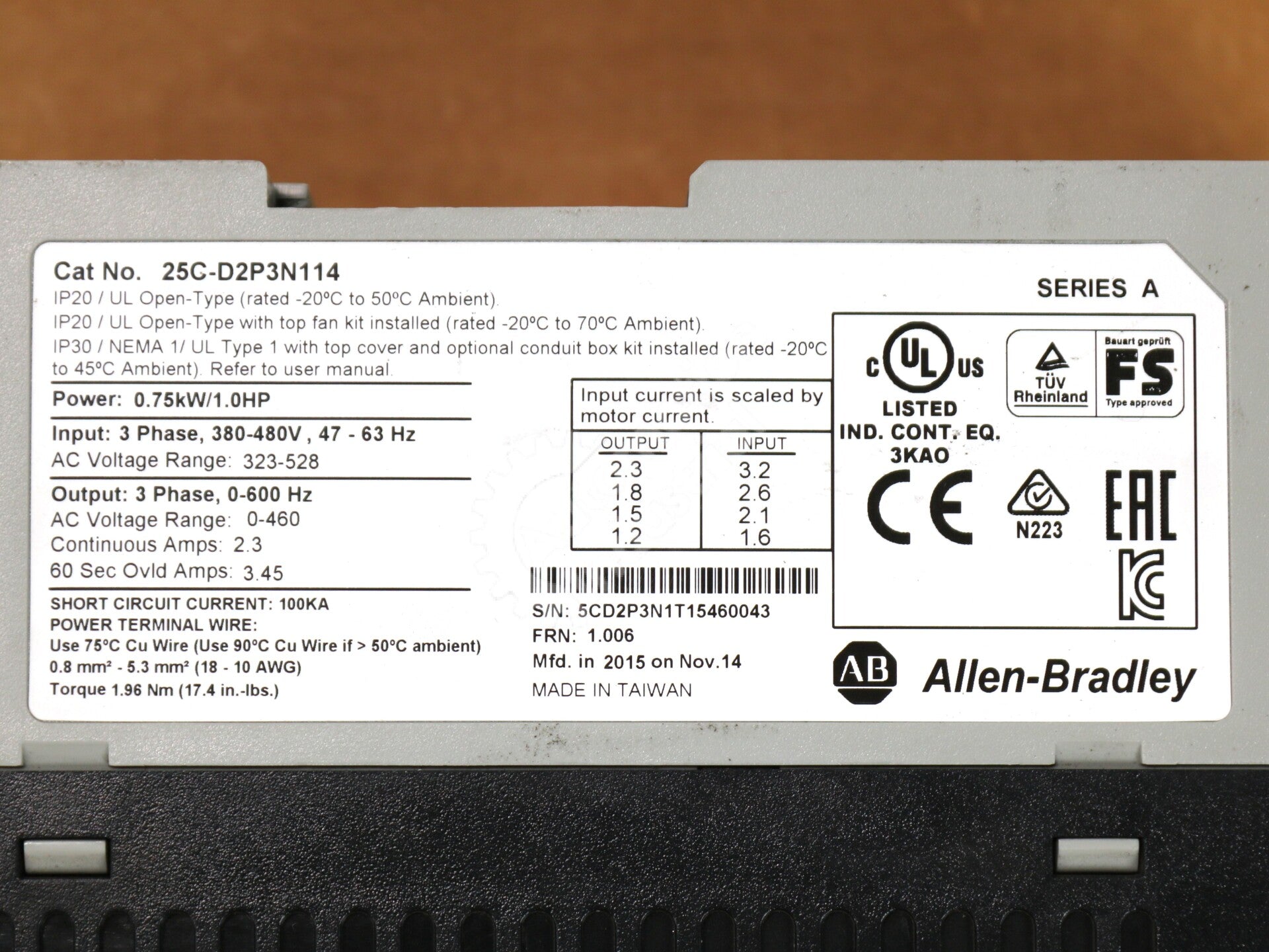 25C-D2P3N114 By Allen Bradley 1HP Adjustable Frequency PowerFlex 527 AC Drive