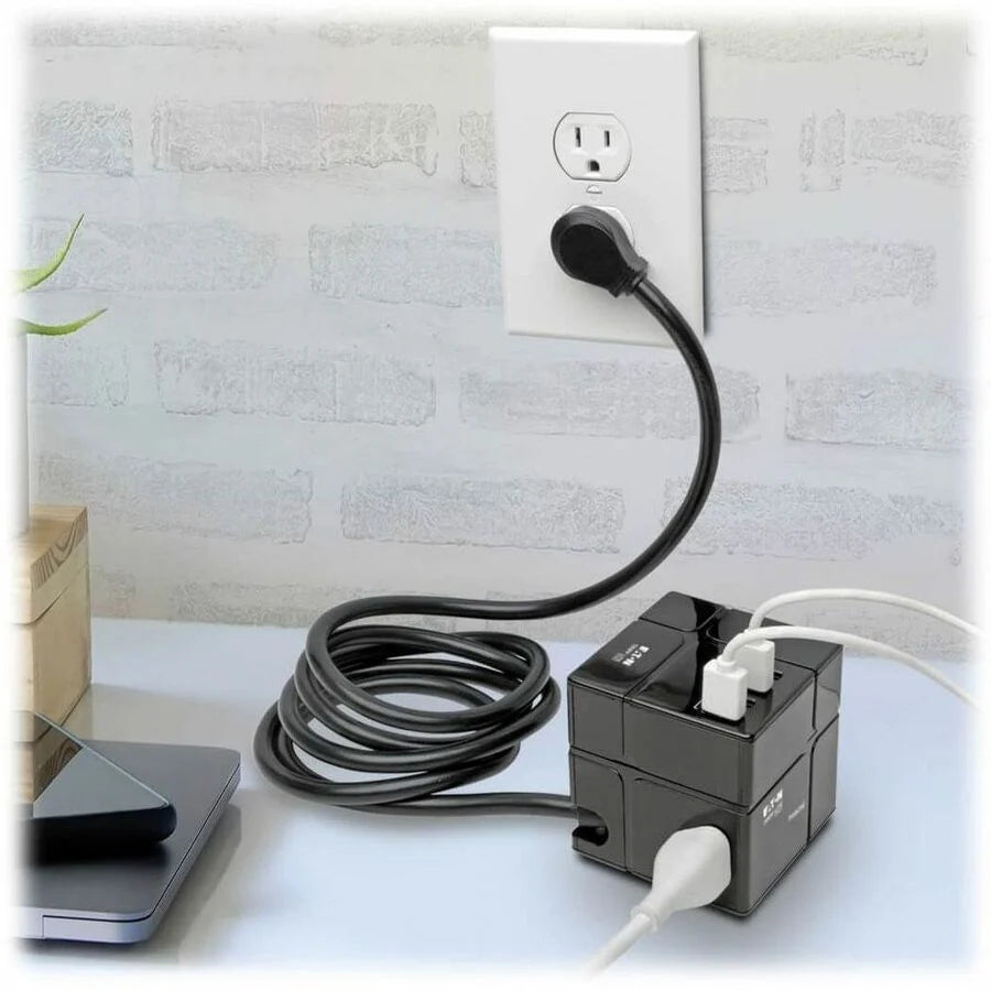Eaton Tripp Lite Series Safe-IT 3-Outlet Cube Surge Protector, 5-15R Outlets, 6 USB Charging Ports, 8 ft. (2.4 m) Cord, Antimicrobial Protection