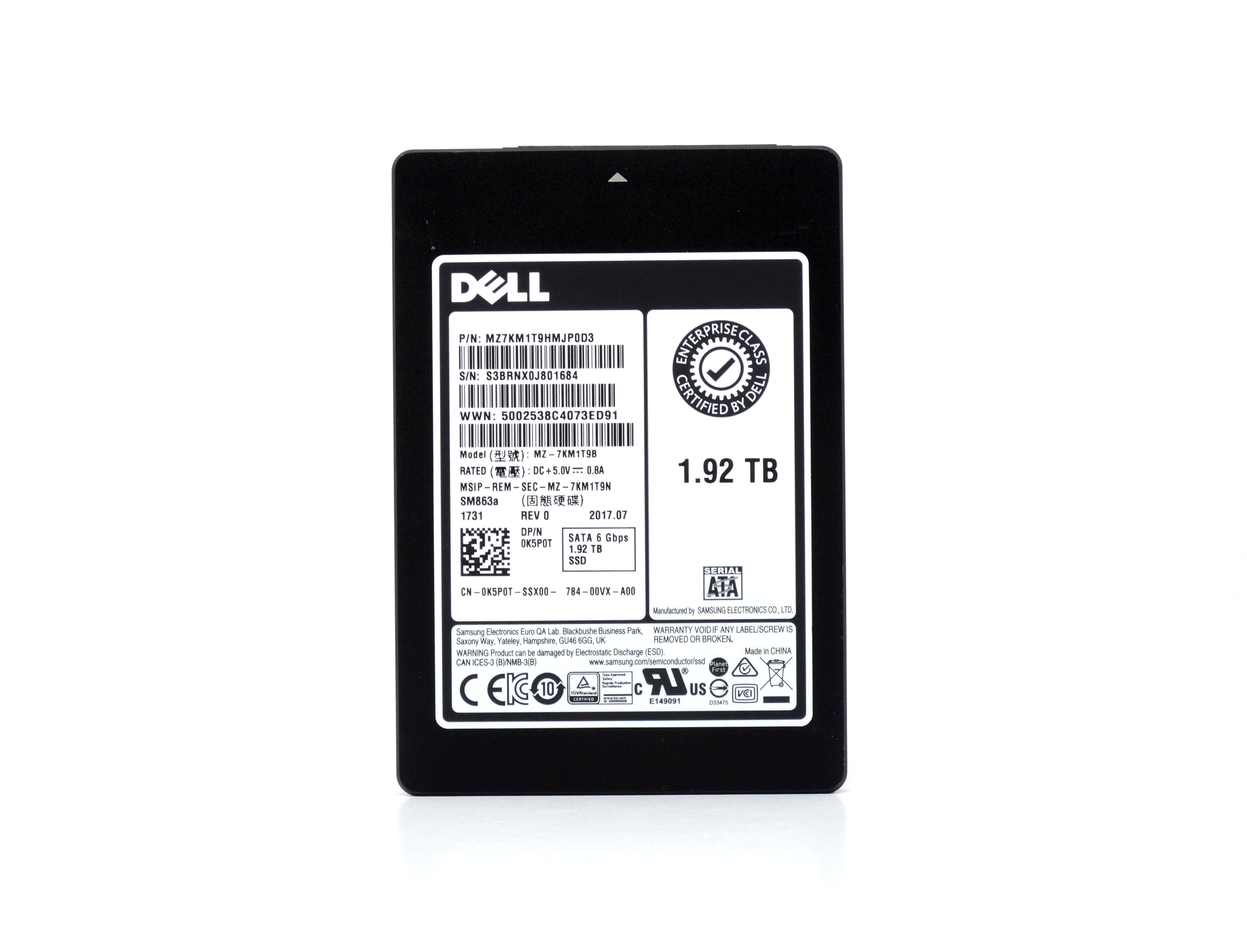 Dell 1.92TB SATA 6G SFF 2.5" MLC SSD Samsung SM863a 0K5P0T K5P0T