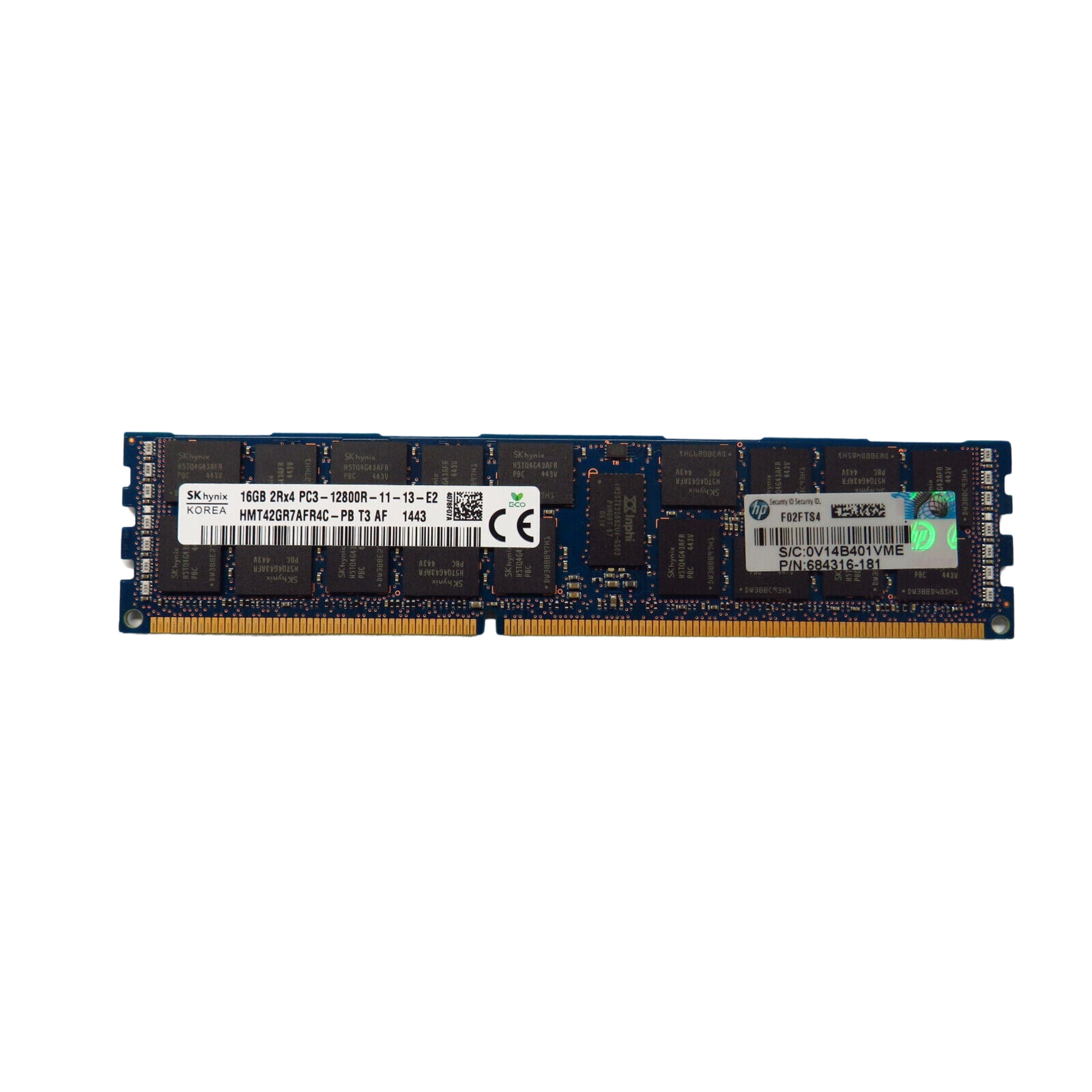 HP 684316-181 16GB 2Rx4 PC3-12800R DDR3 1600MHz RDIMM Server Memory (Refurbished)