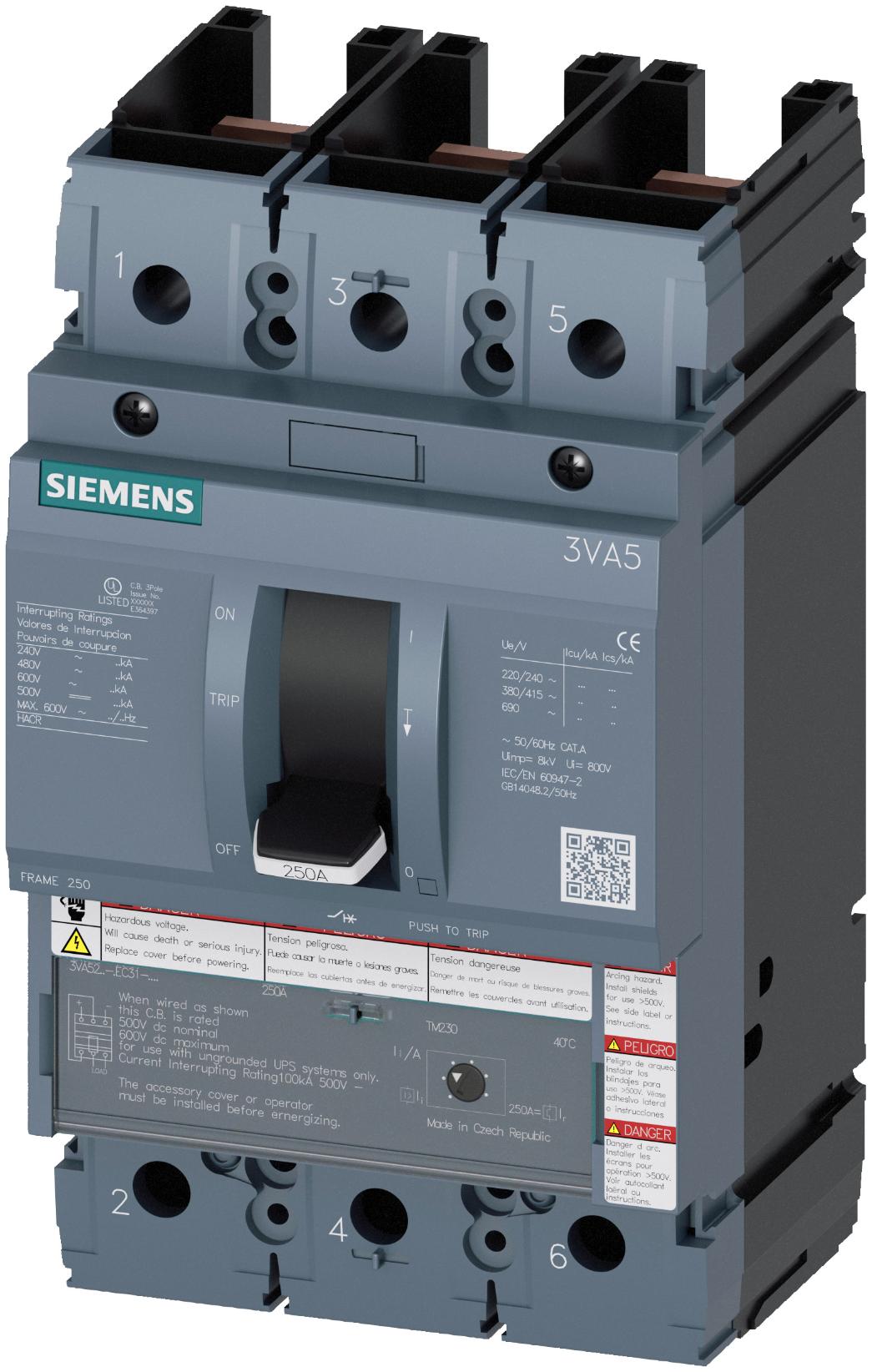 Siemens 3VA5220-6EC31-0AA0 Molded Case Circuit Breaker 200A 3-Pole 600V TM230