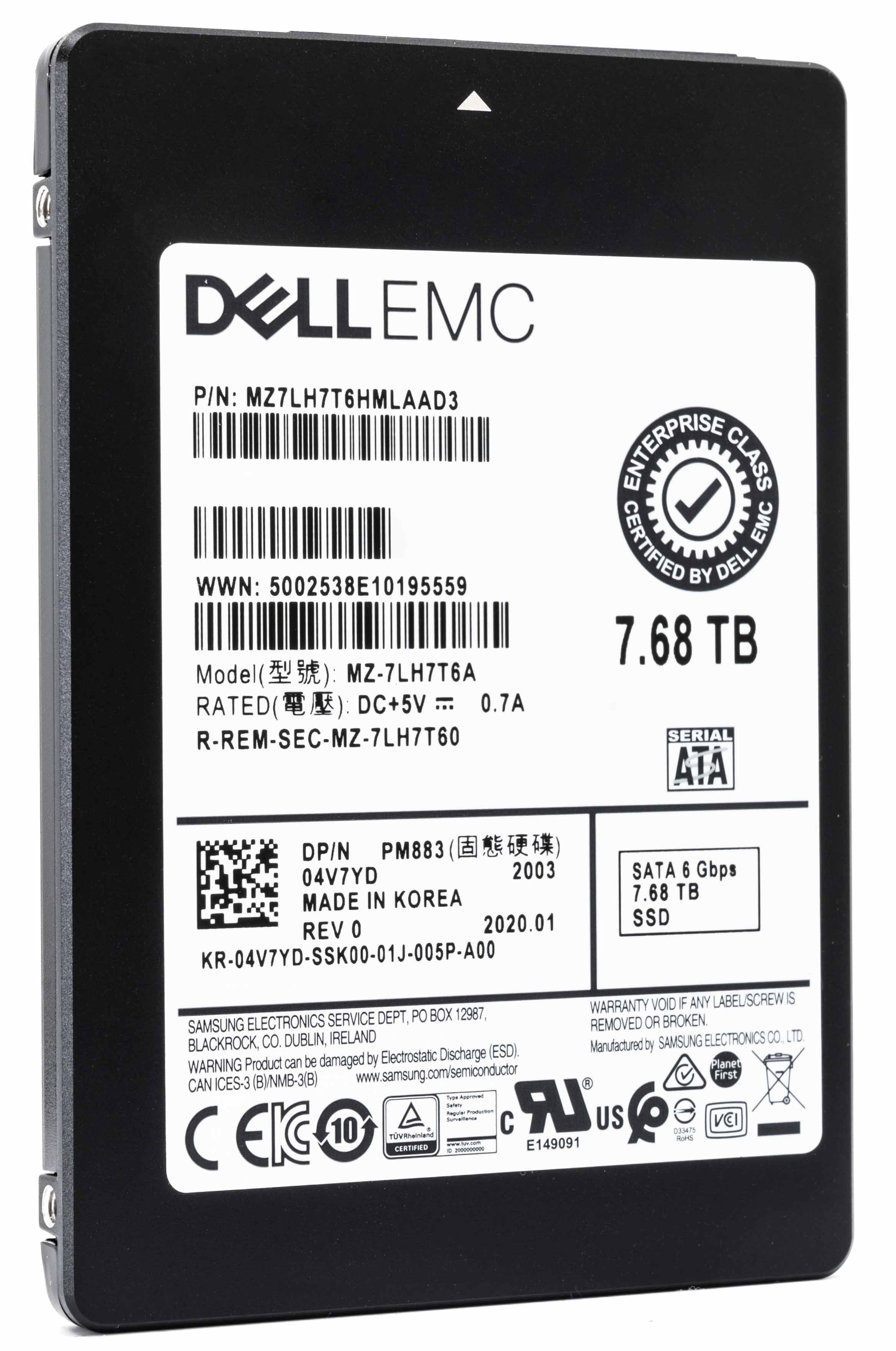 Dell 04V7YD 7.68TB SATA 6Gb/s 2.5" Read Intensive Manufacturer Recertified SSD