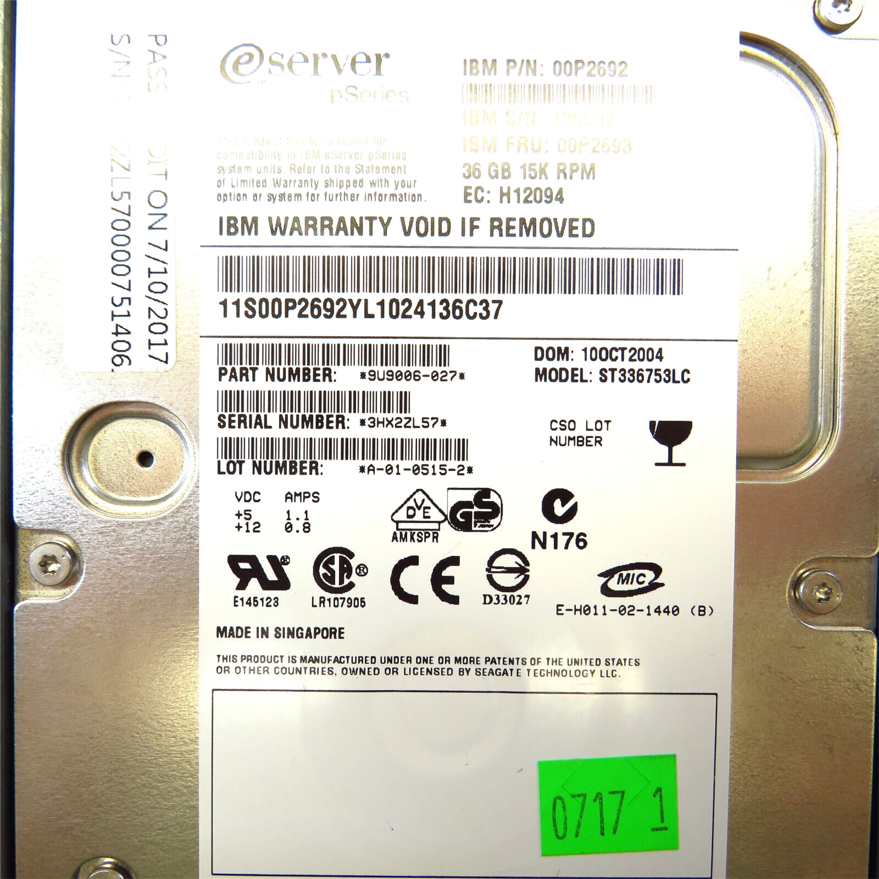 IBM 00P2693 3.5" 36GB 15000RPM SCSI Hard Disk Drive (HDD), Silver (Refurbished)