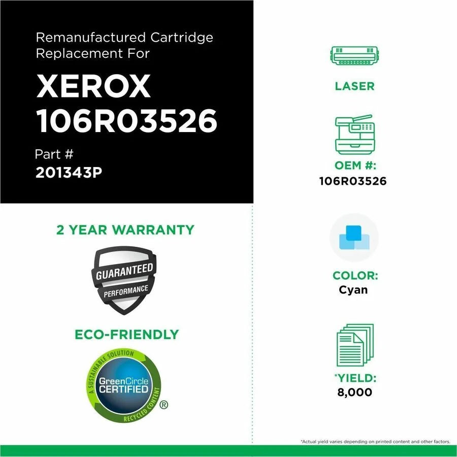 Clover Imaging Remanufactured Extra High Yield Cyan Toner Cartridge for Xerox 106R03526
