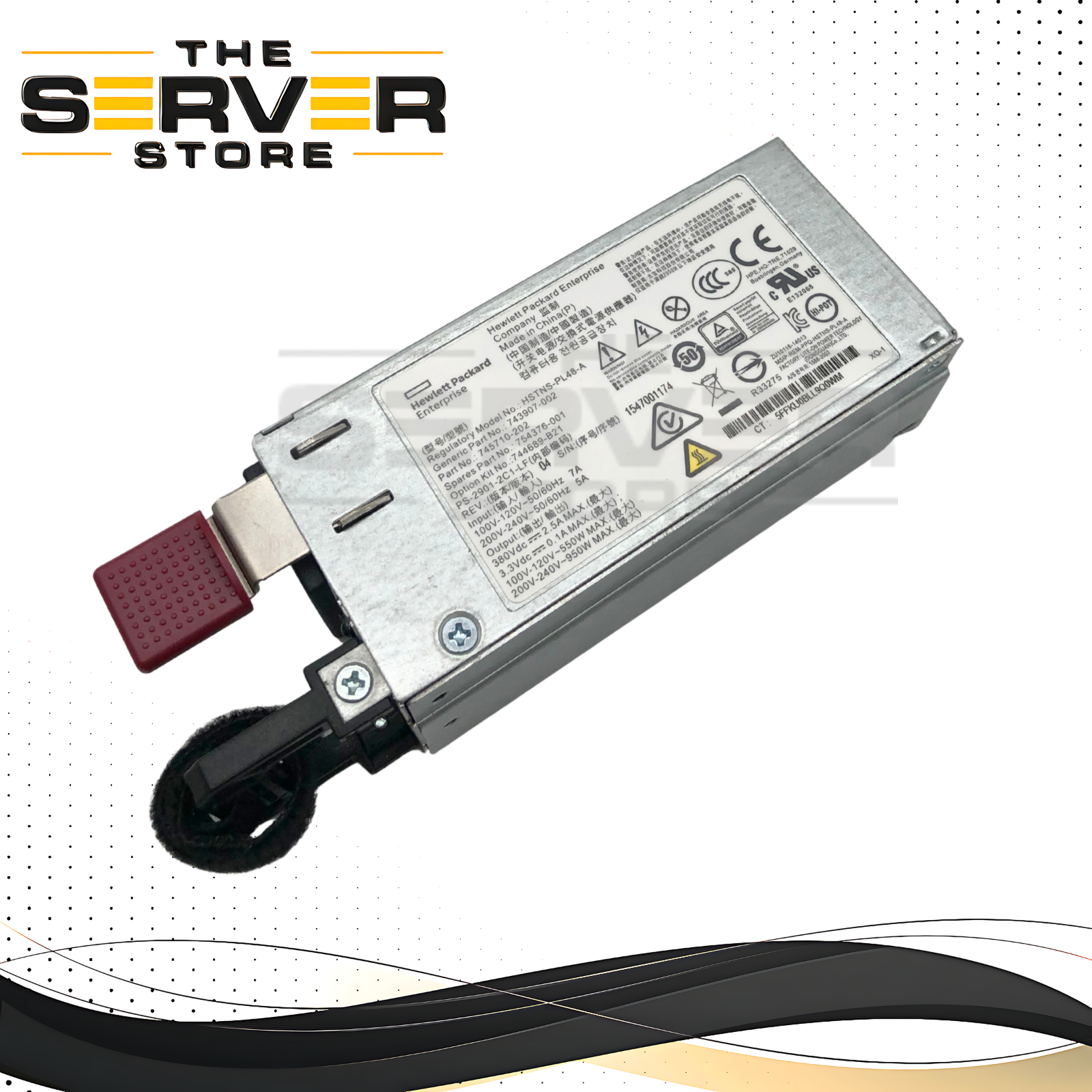 HPE 900W 80+ Gold Hot-Plug Redundant Power Supply for ProLiant DL60/DL80/DL120/DL160/DL180/ML150 Gen9 Servers. P/N: 754376-001.