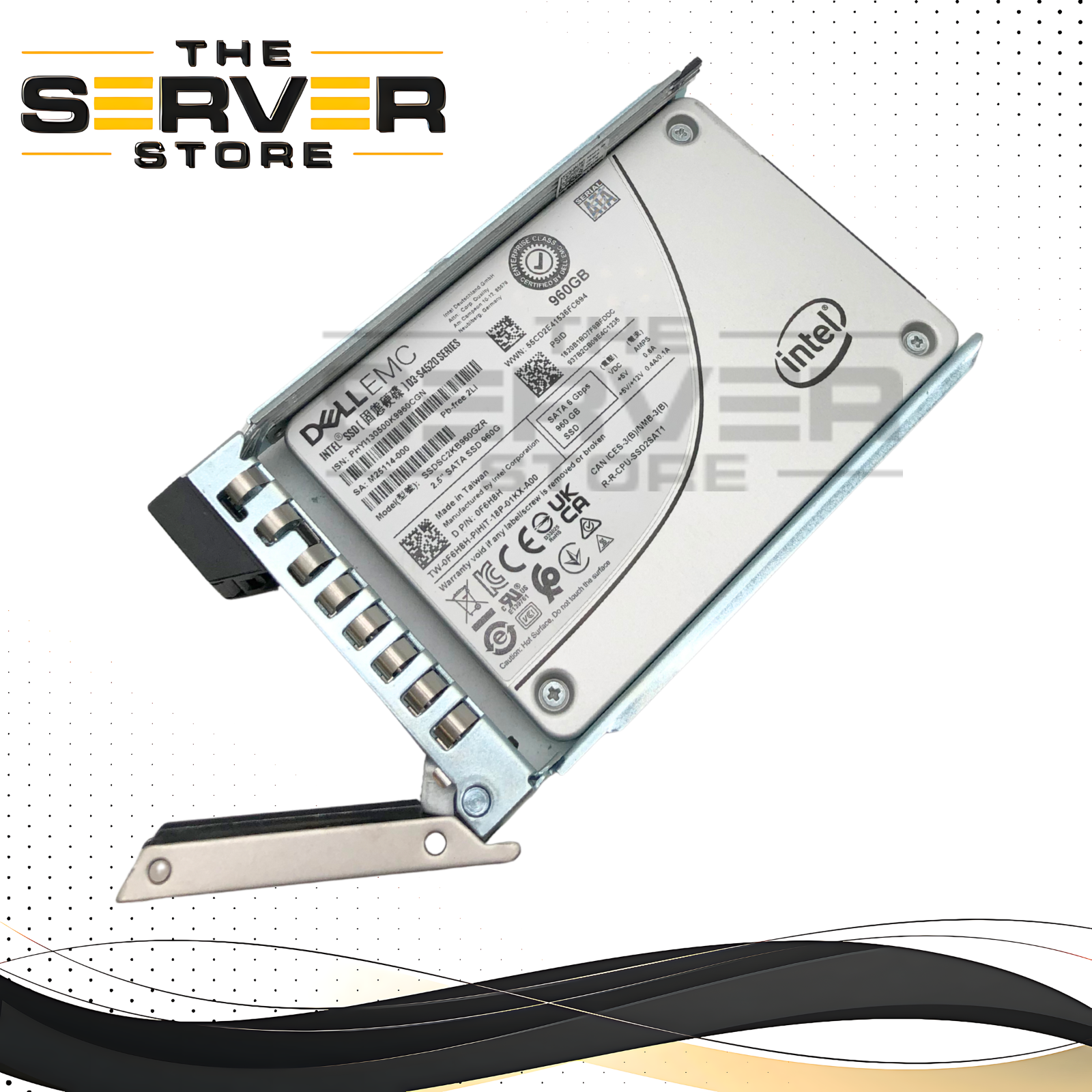 Dell Intel D3-S4520 Series 960GB SATA 6Gb/s 2.5-inch SFF Solid State Drive (SSD) with Dell Hot-Swap Tray. P/N: F6H8H, 0F6H8H.